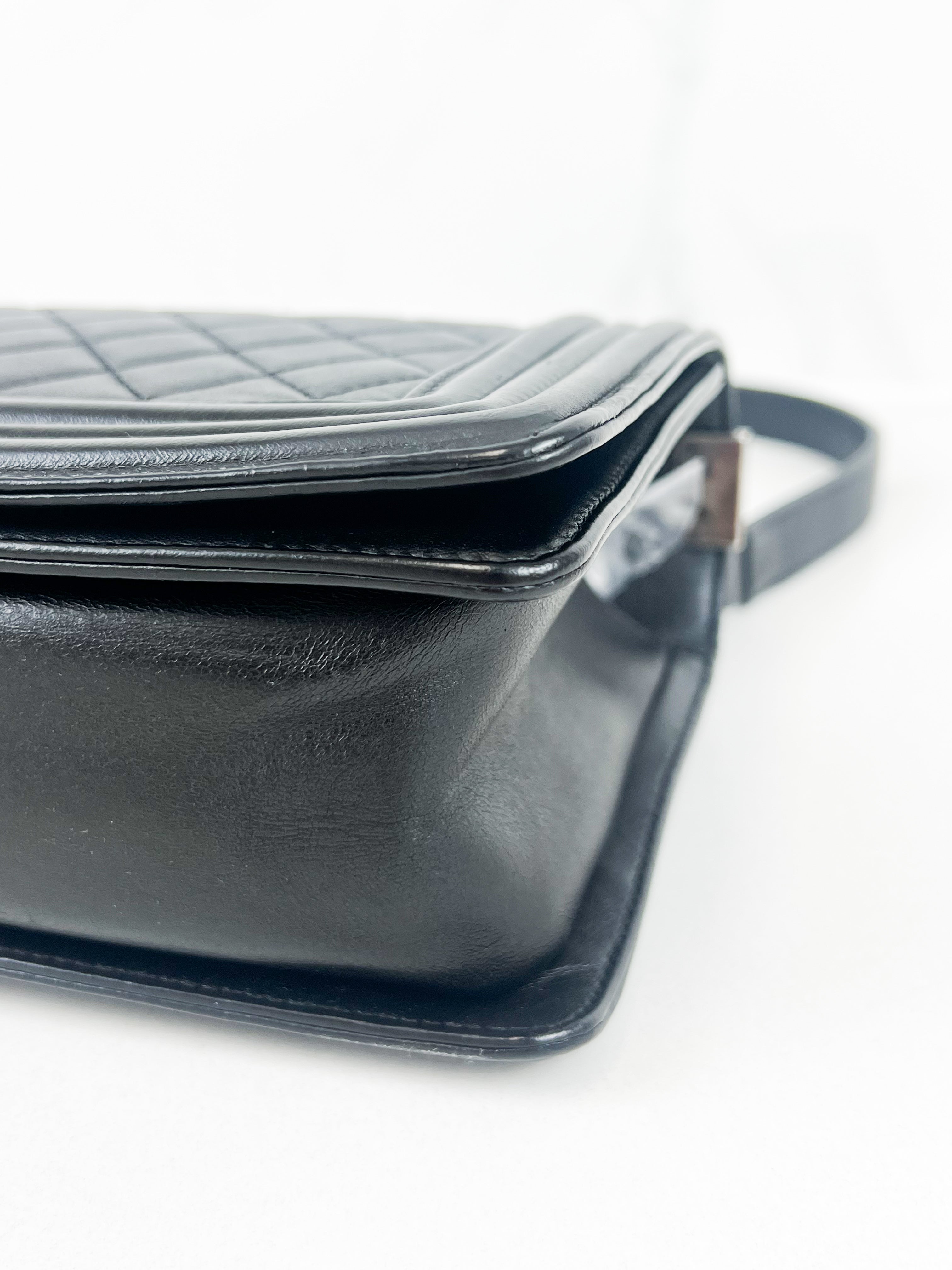 Chanel Old Medium Boy Bag in Black Quilted Lambskin with Ruthenium Hardware