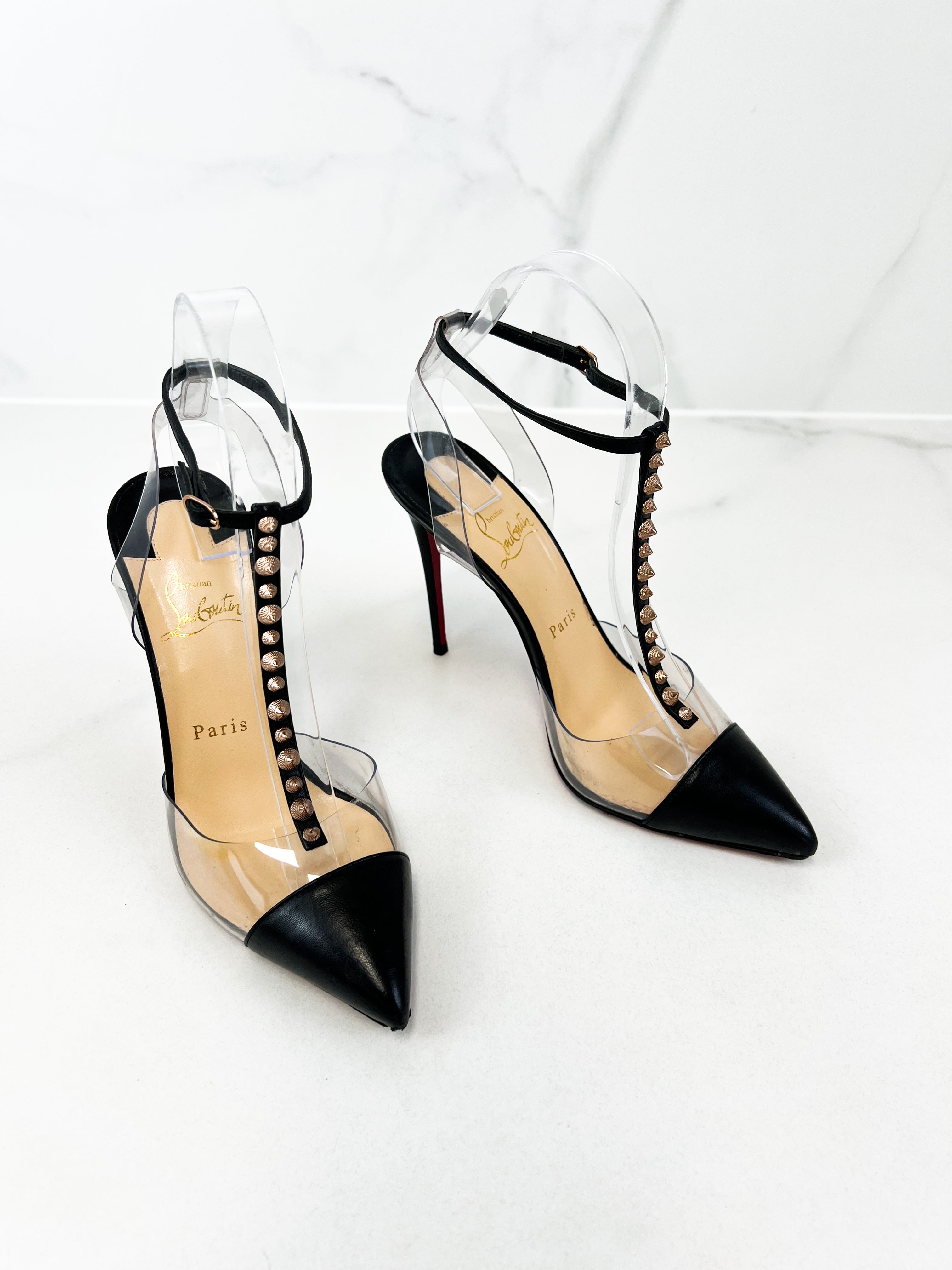 Christian Louboutin PVC/Leather Nosy Spikes 100 Pumps Size 37.5
