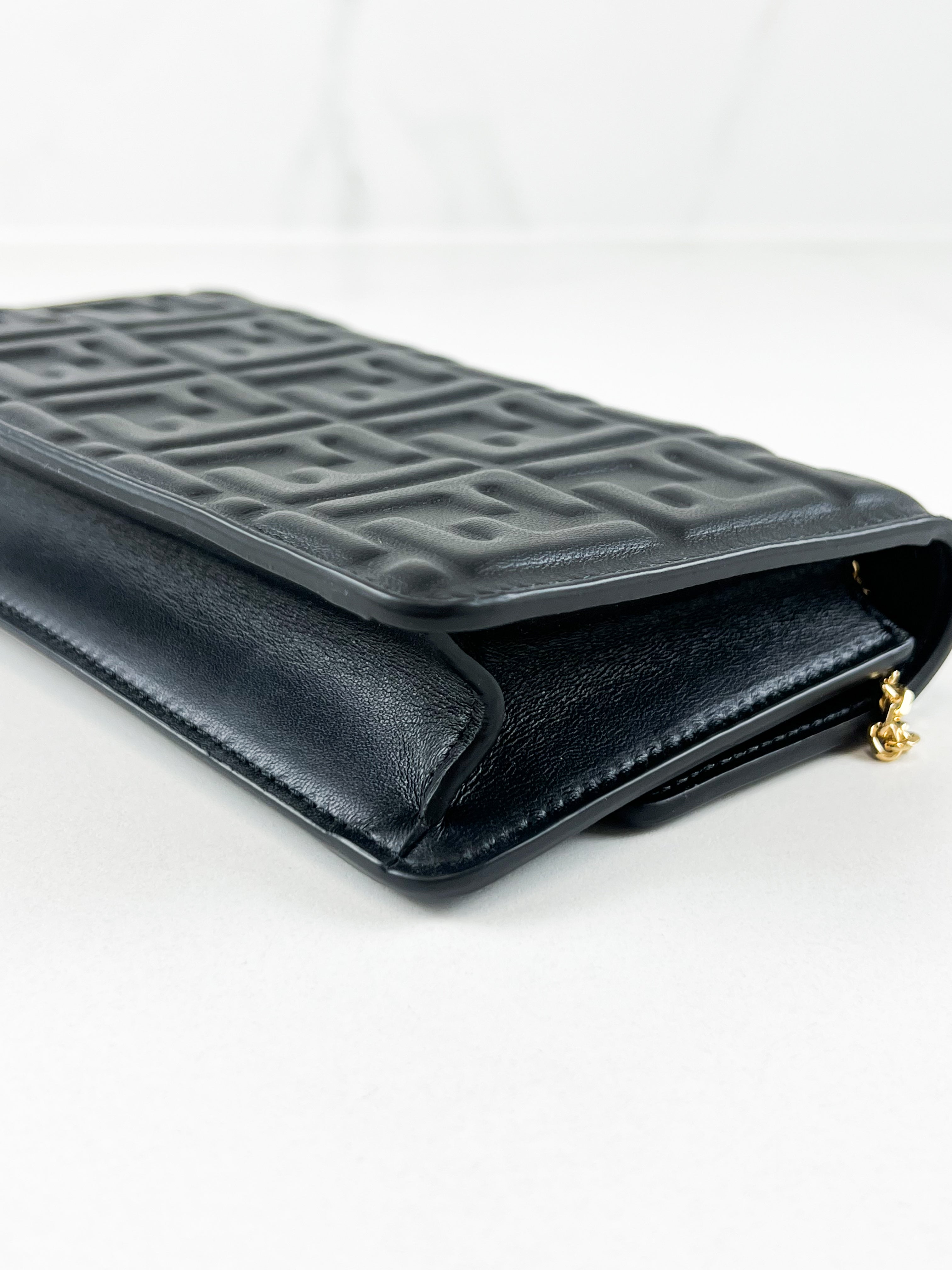 Fendi FF Wallet On Chain Baguette in Black Nappa Leather