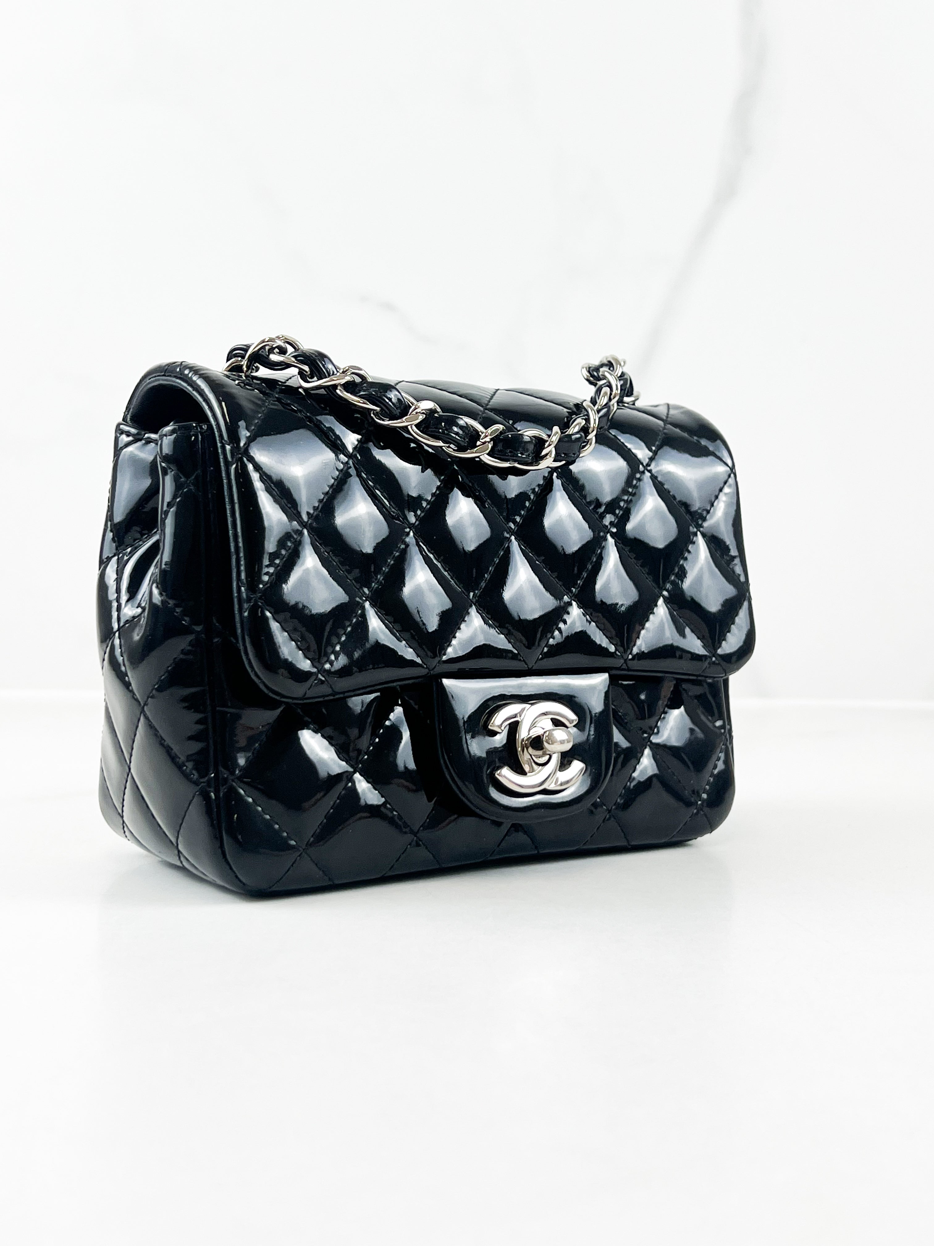 Chanel Patent Mini Square in Black with SHW