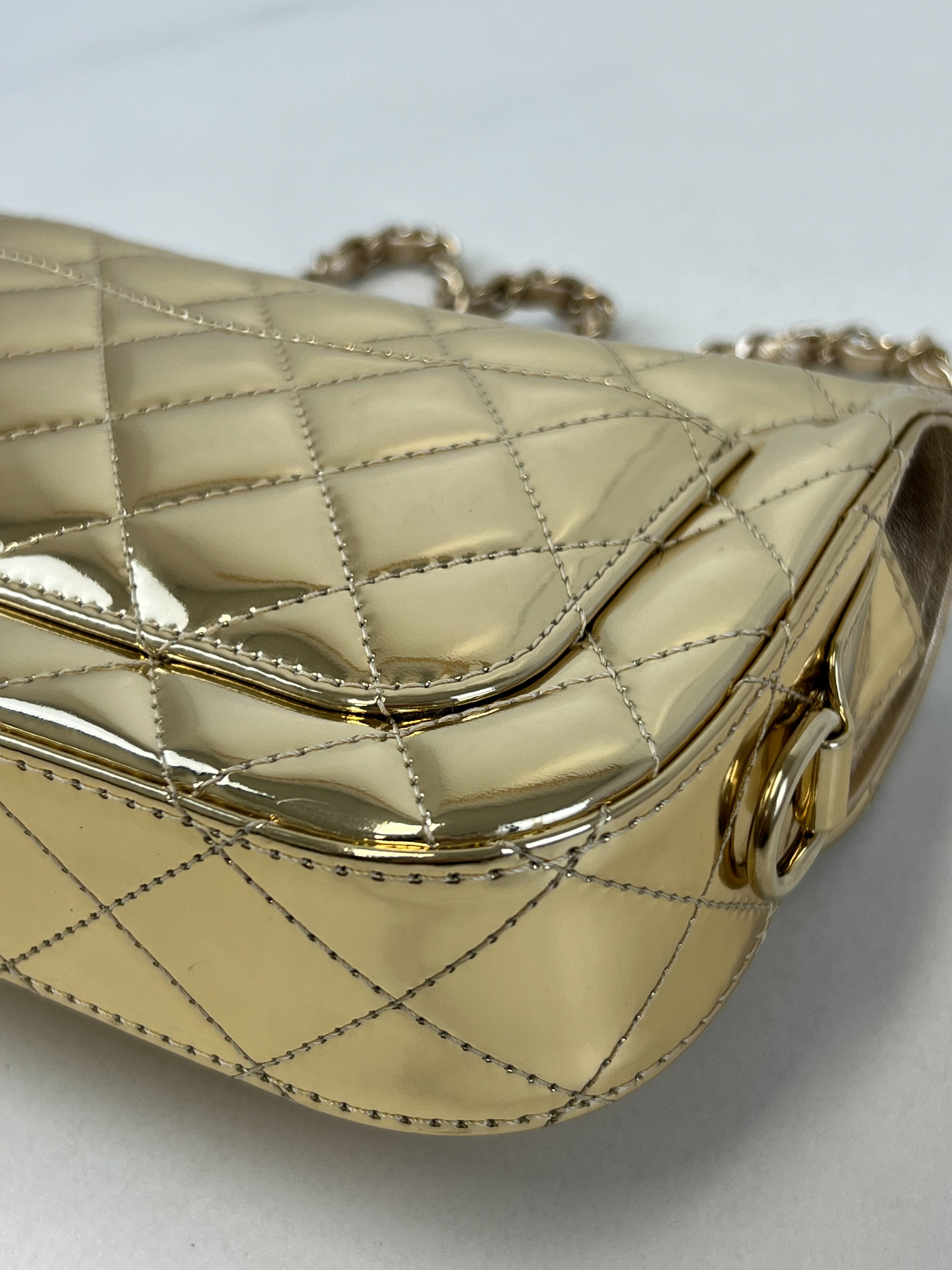 Chanel Patent Mini Square in Gold with GHW