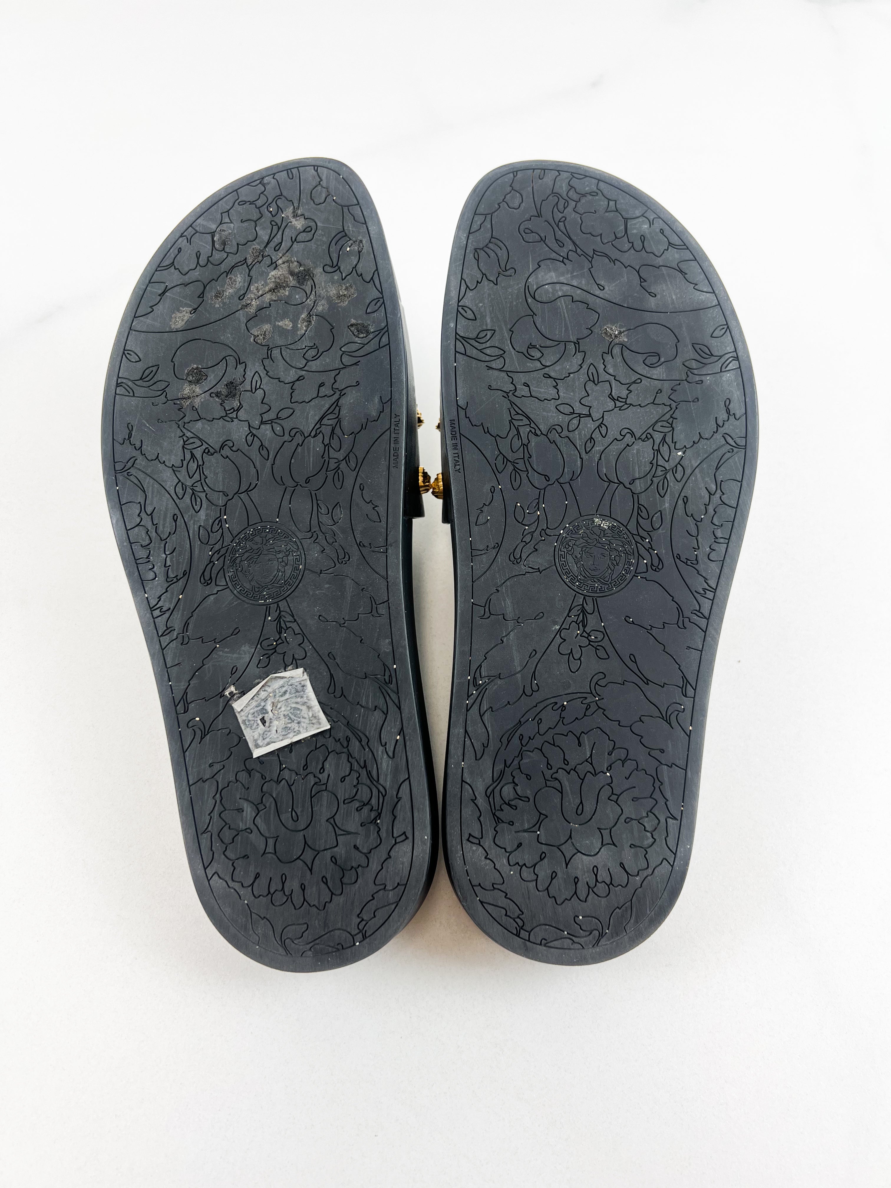 Versace Medusa Stud Leather Slides in Black Size 40