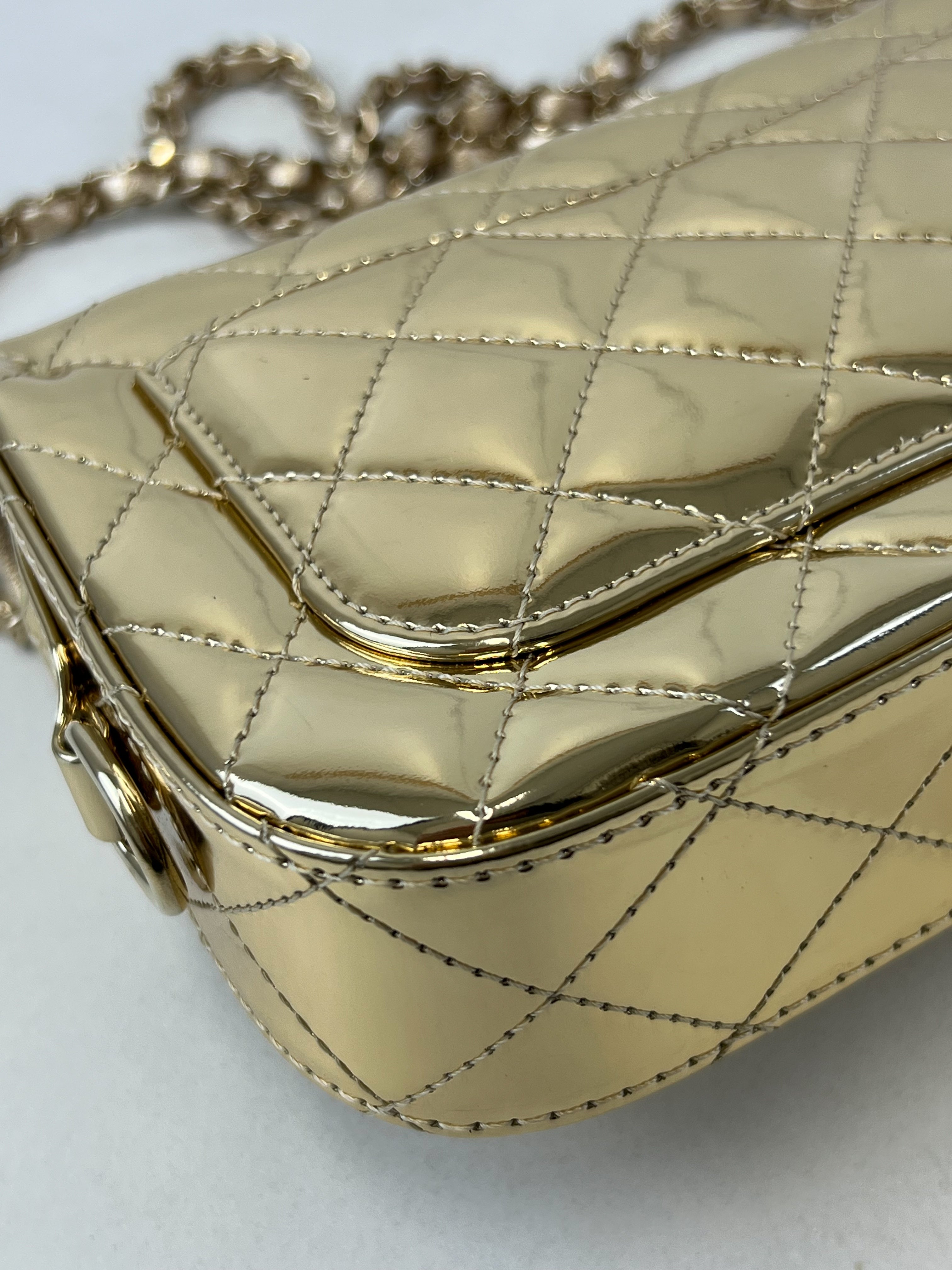 Chanel Patent Mini Square in Gold with GHW