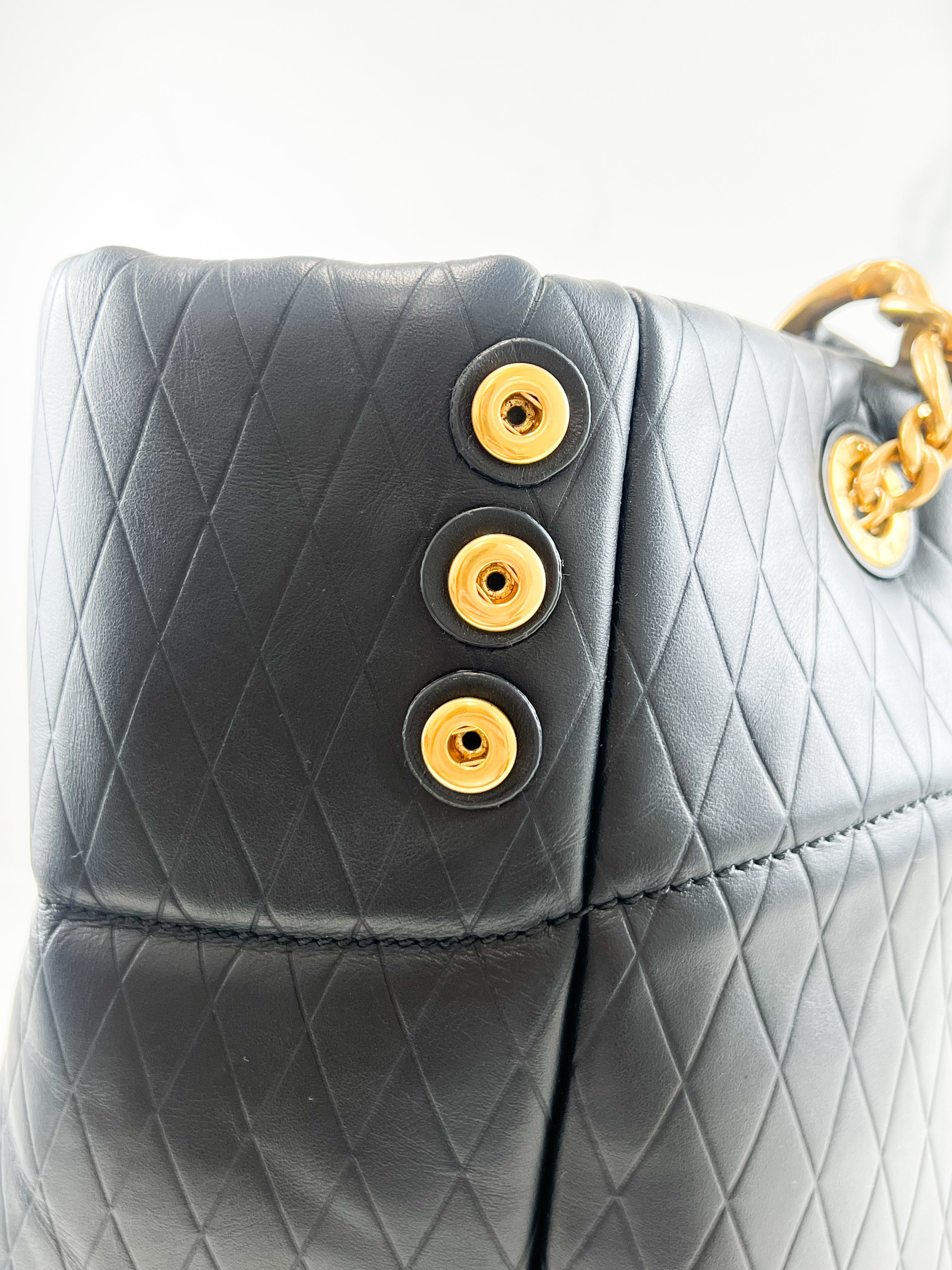 Balmain Soft Leather Tote Bag in Black Calf Leather with Gold-Tone Hardware