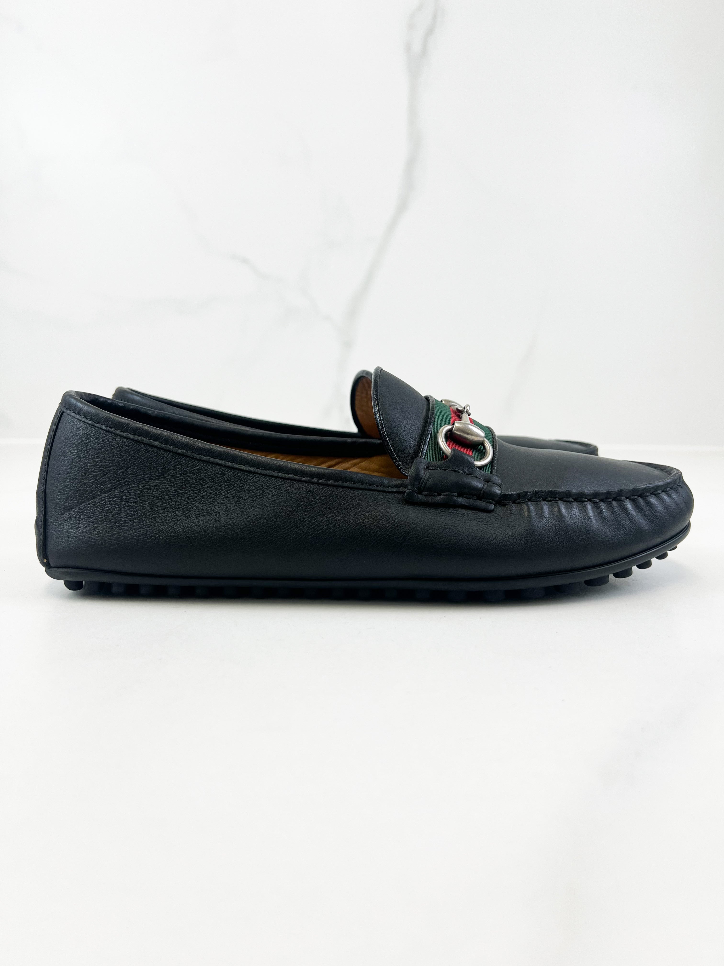 Gucci Mens Horsebit Signature Leather Loafers Size 6.5