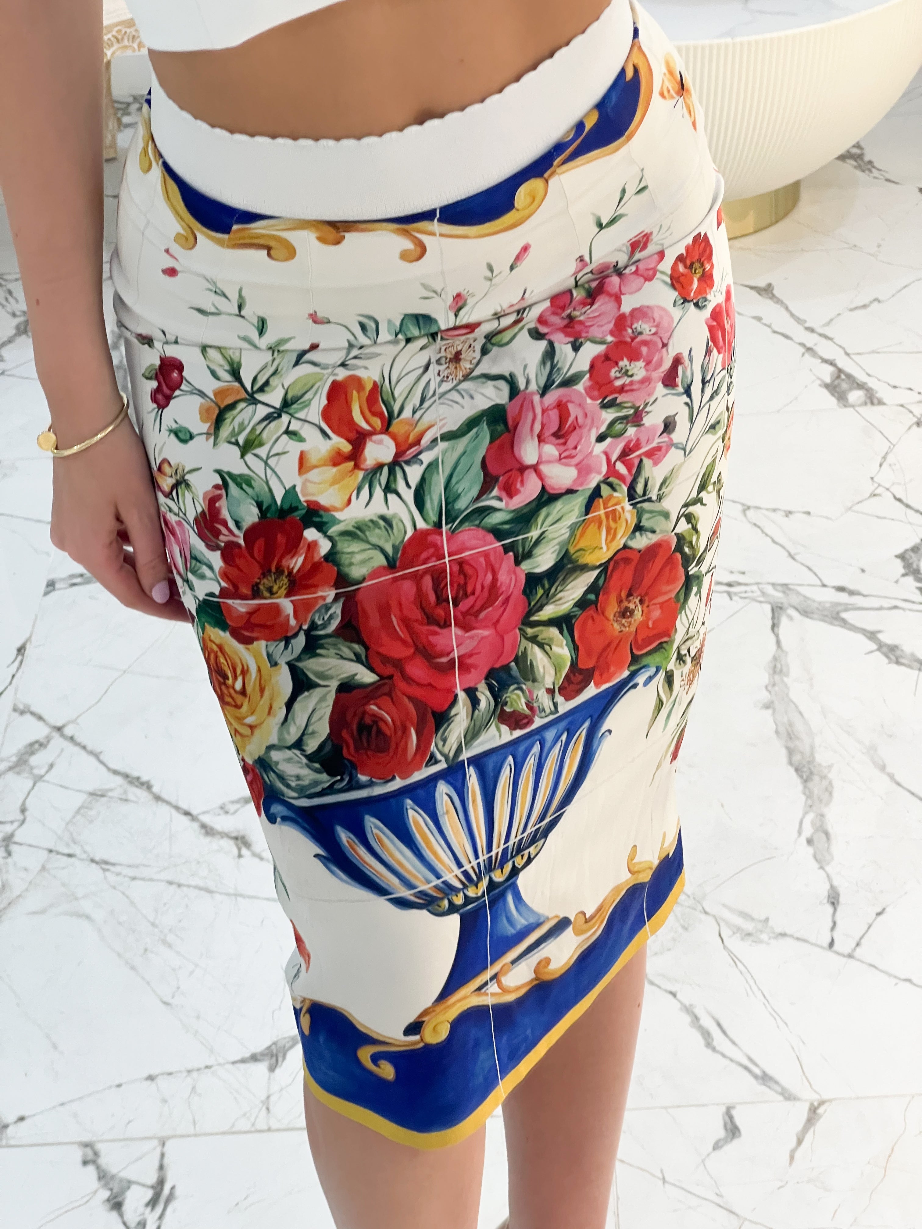 Dolce & Gabbana Multicolour Floral Vase Silk Skirt