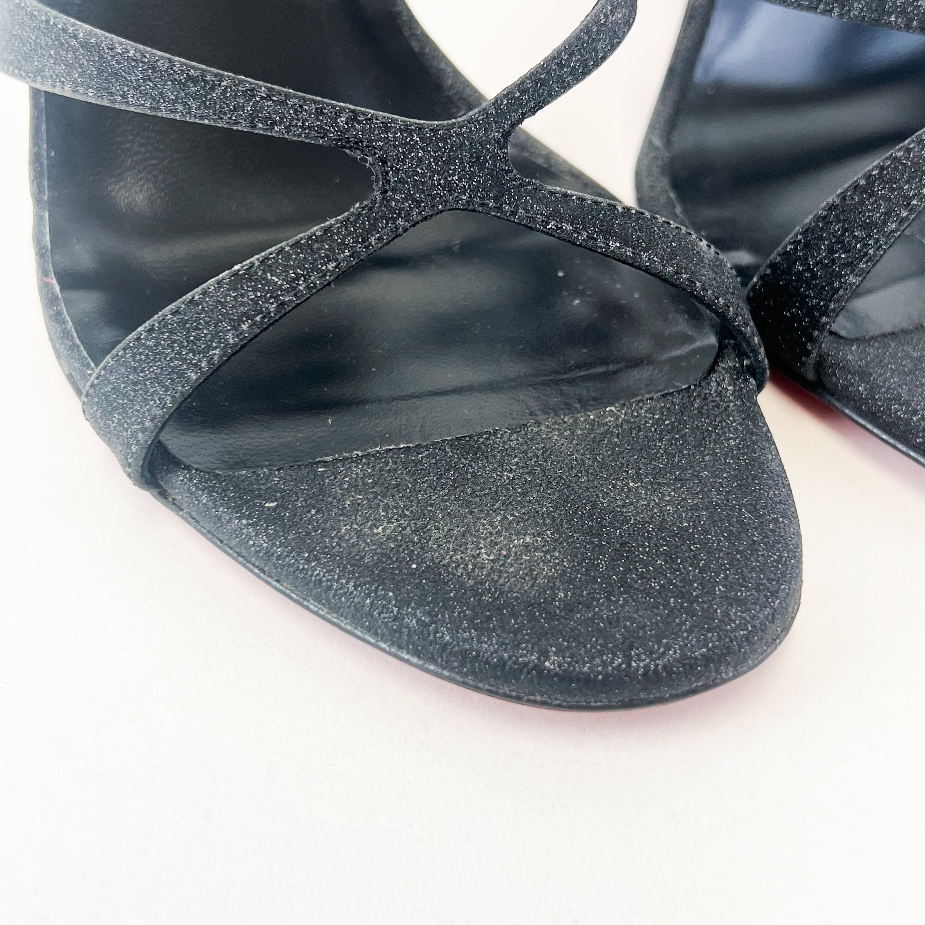 Christian Louboutin Black Glitter Emilie Sandal 100 Size 38.5