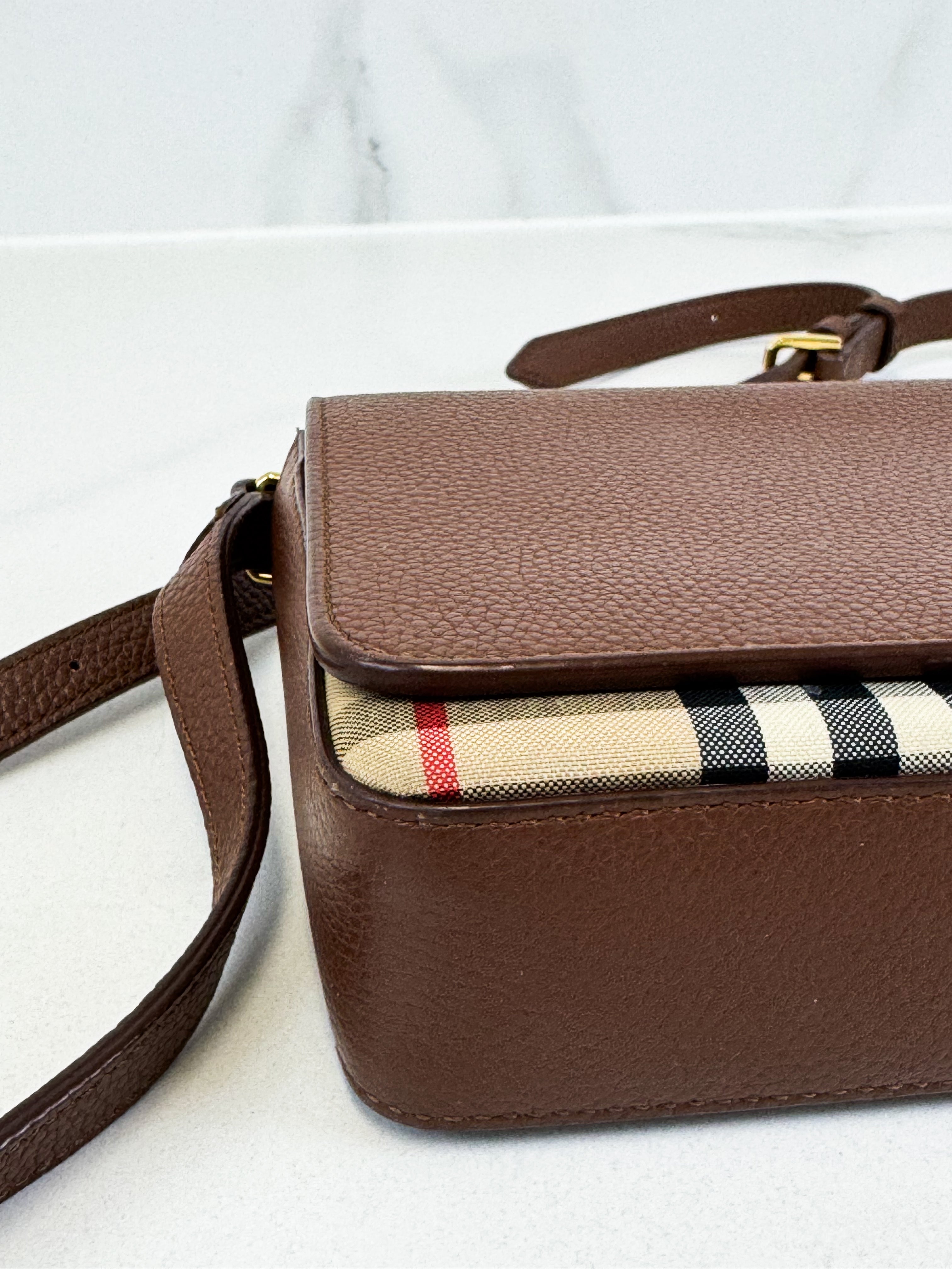 Burberry Leather and Vintage Check Note Crossbody Bag