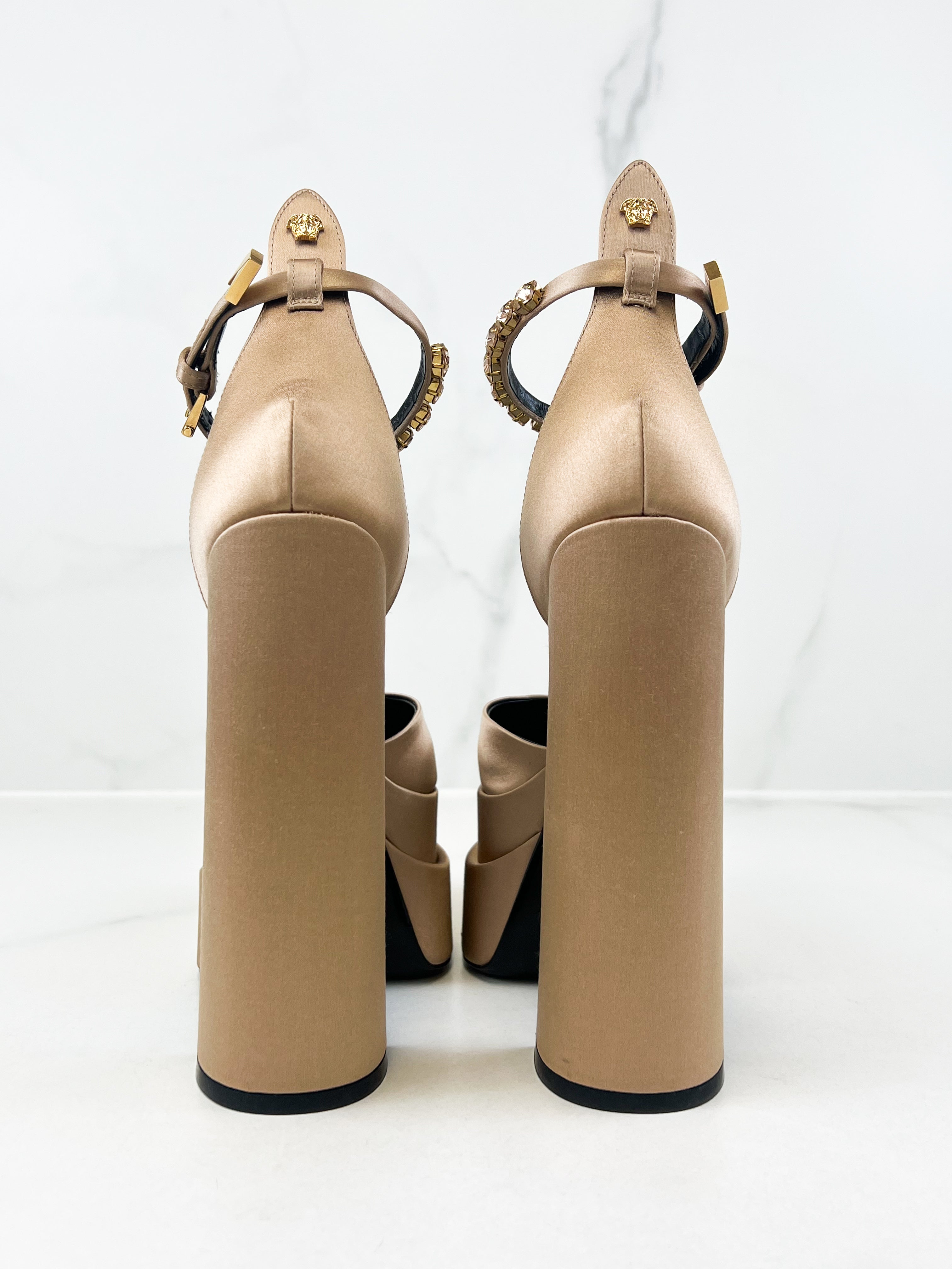 Versace Aevitas Pointy Platform Satin Pumps Size 37