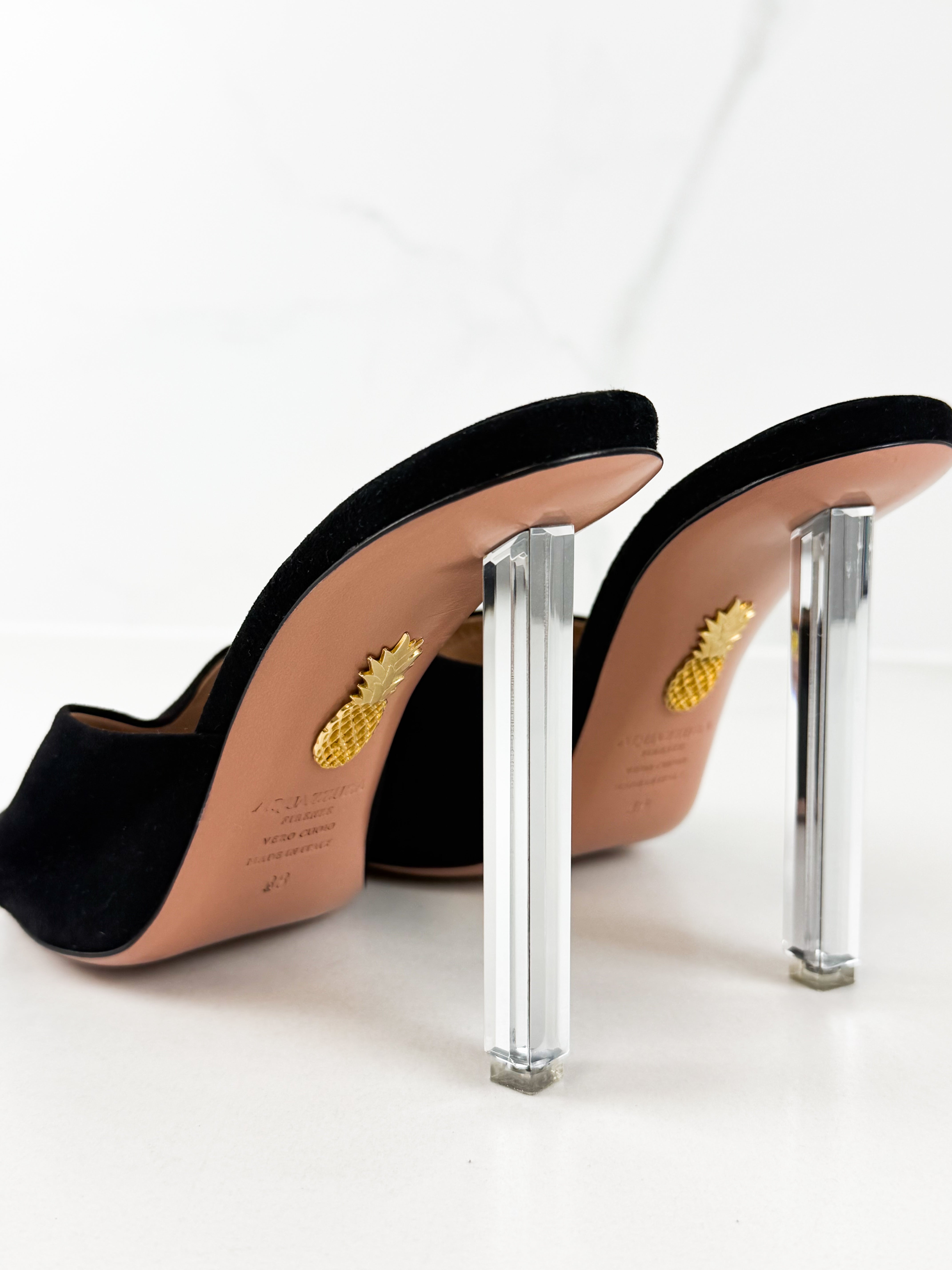 Aquazzura Suede Mirror Mule 105mm in Black Size 38