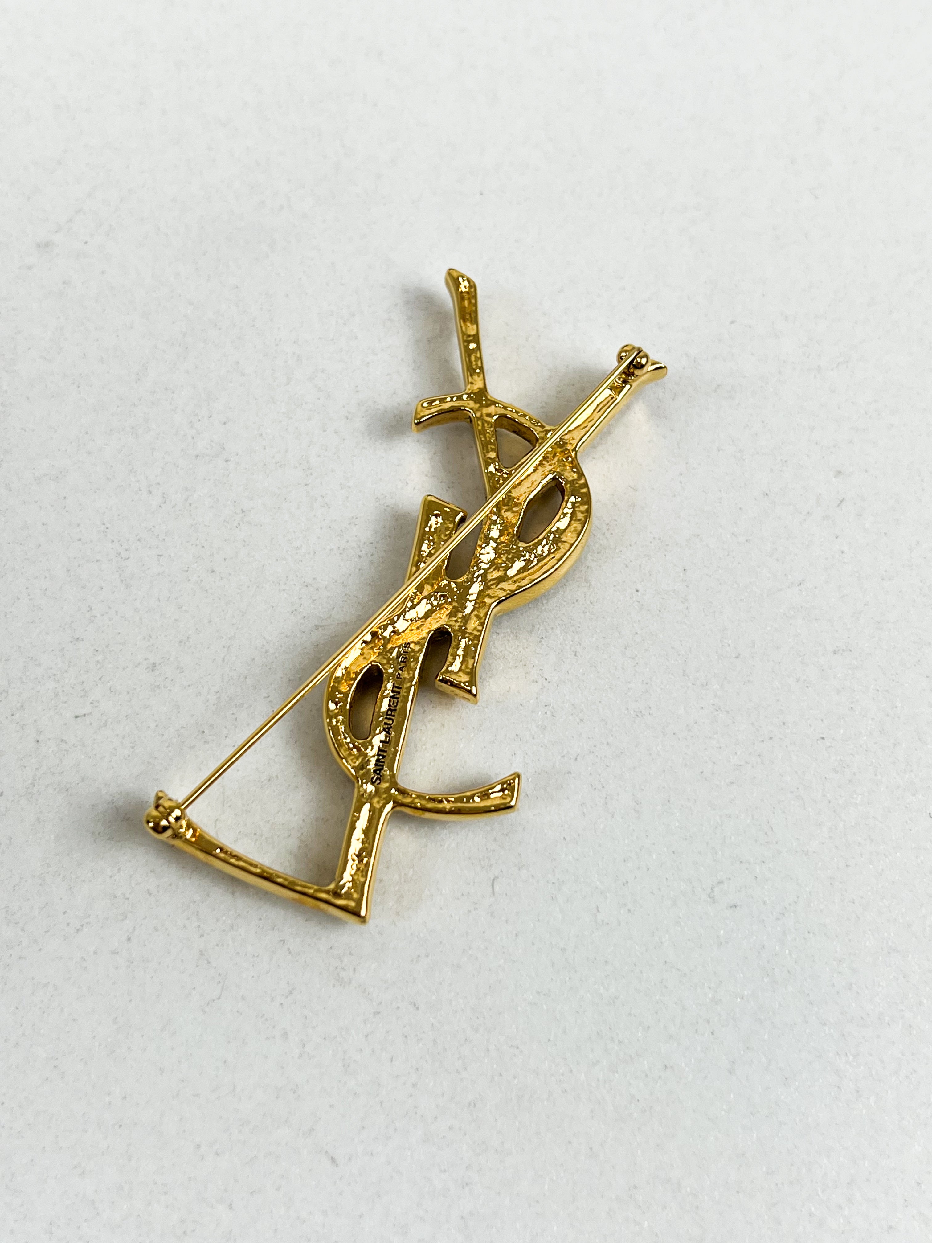 Saint Laurent YSL Logo Brooch in Gold