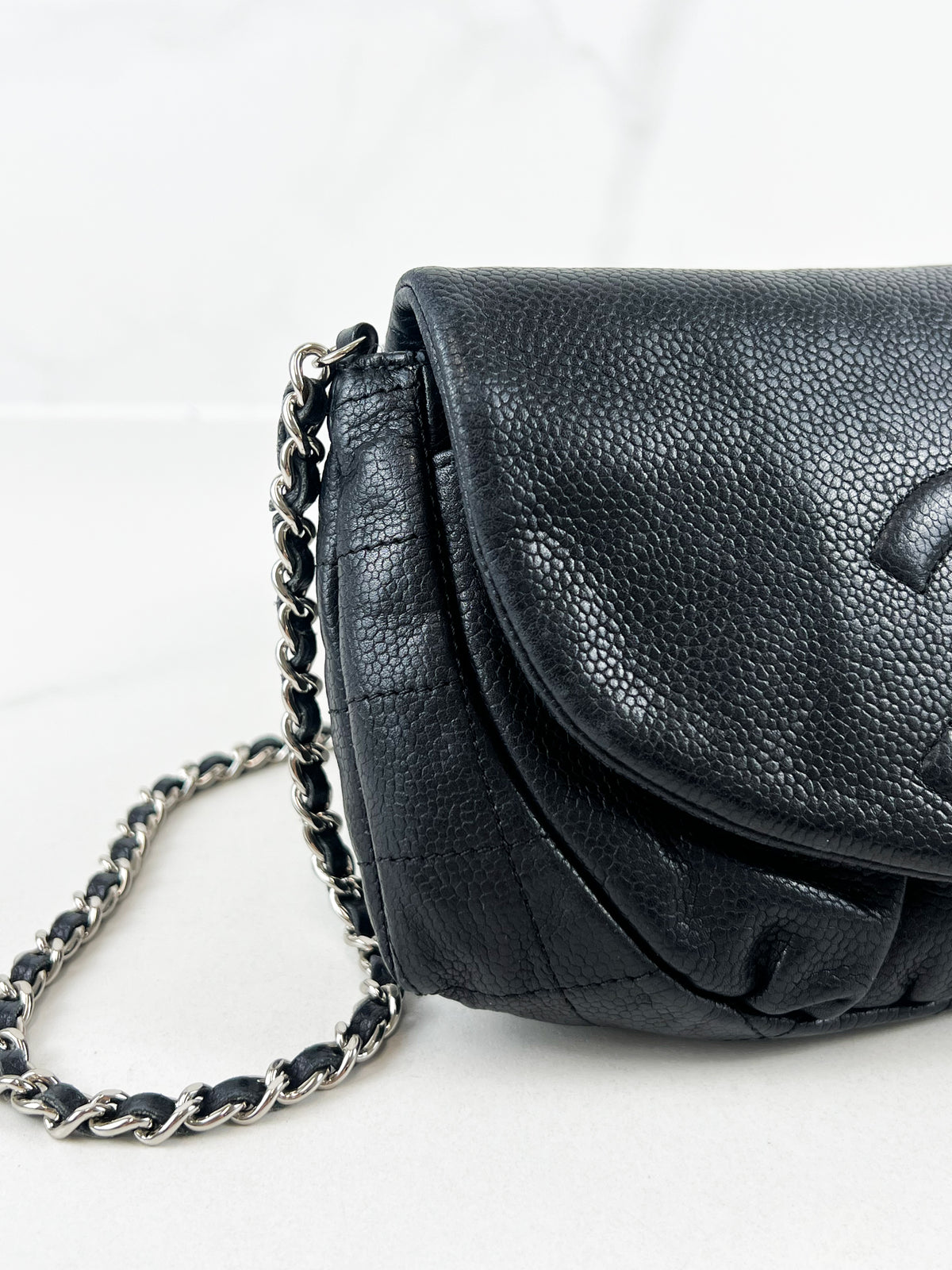 Chanel Black Half Moon Caviar CC WOC with SHW