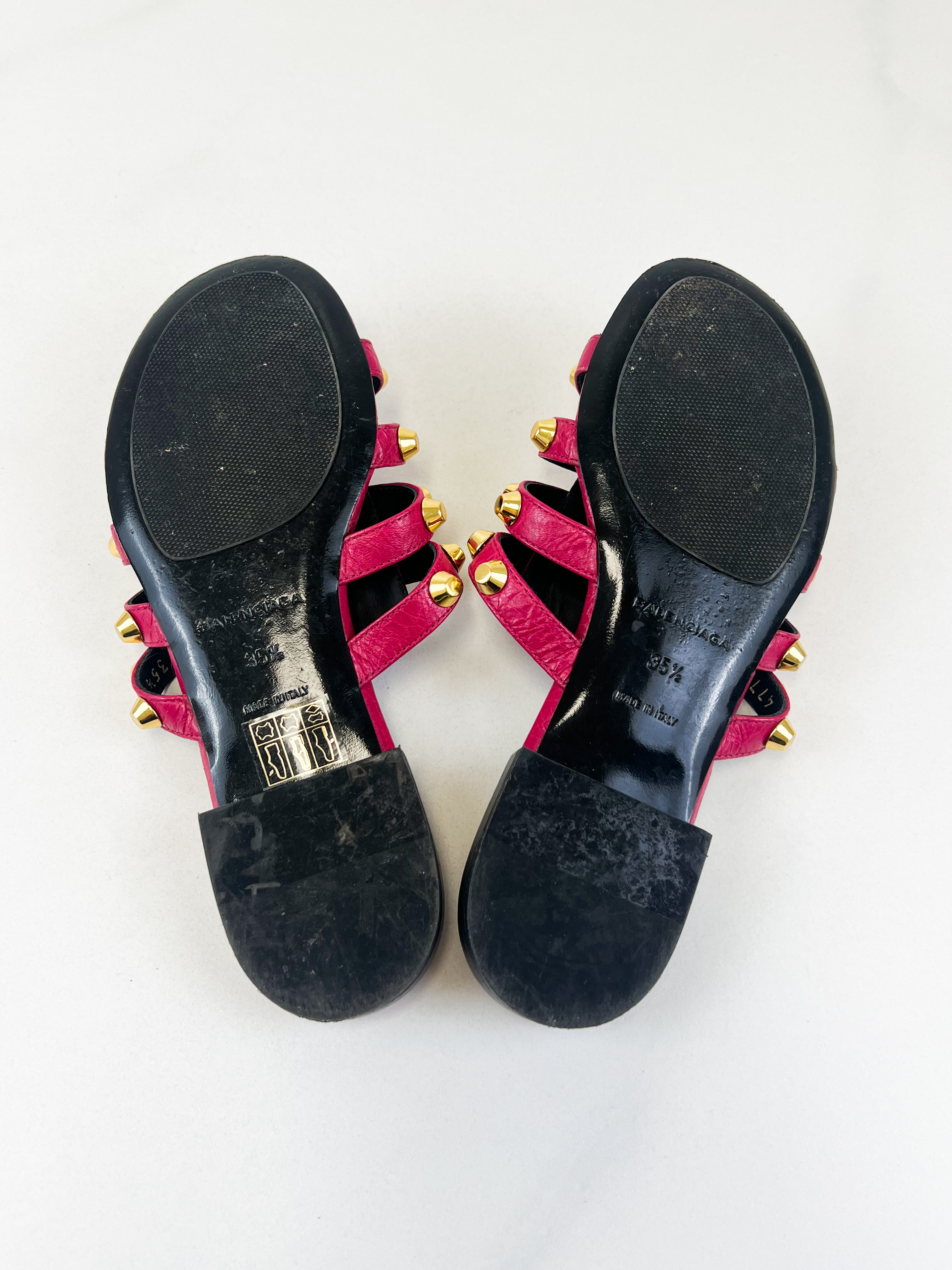 Balenciaga Leather Arena Flat Slides Mules Size 35.5
