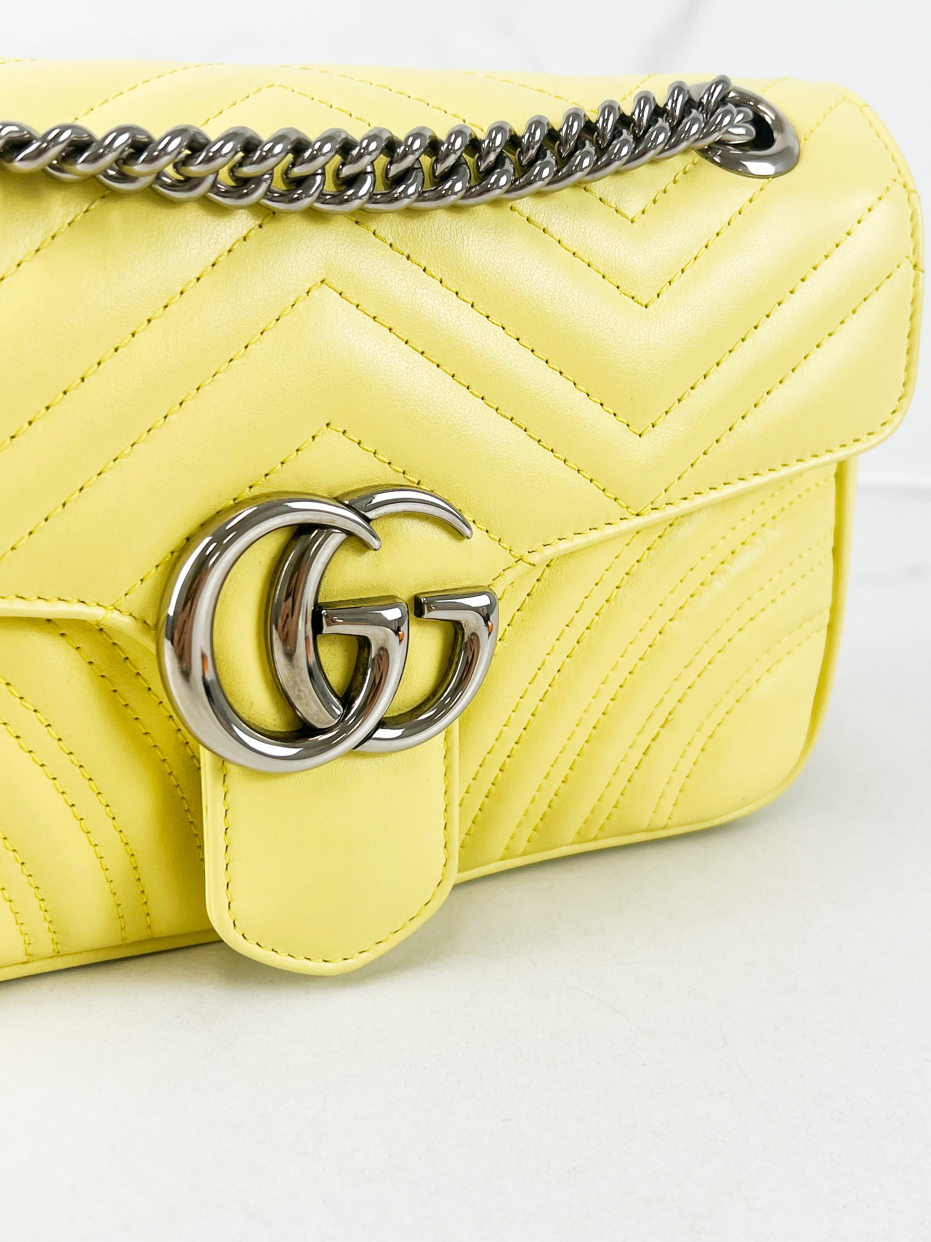 Gucci GG Marmont Matelasse Medium Yellow Flap Shoulder Bag
