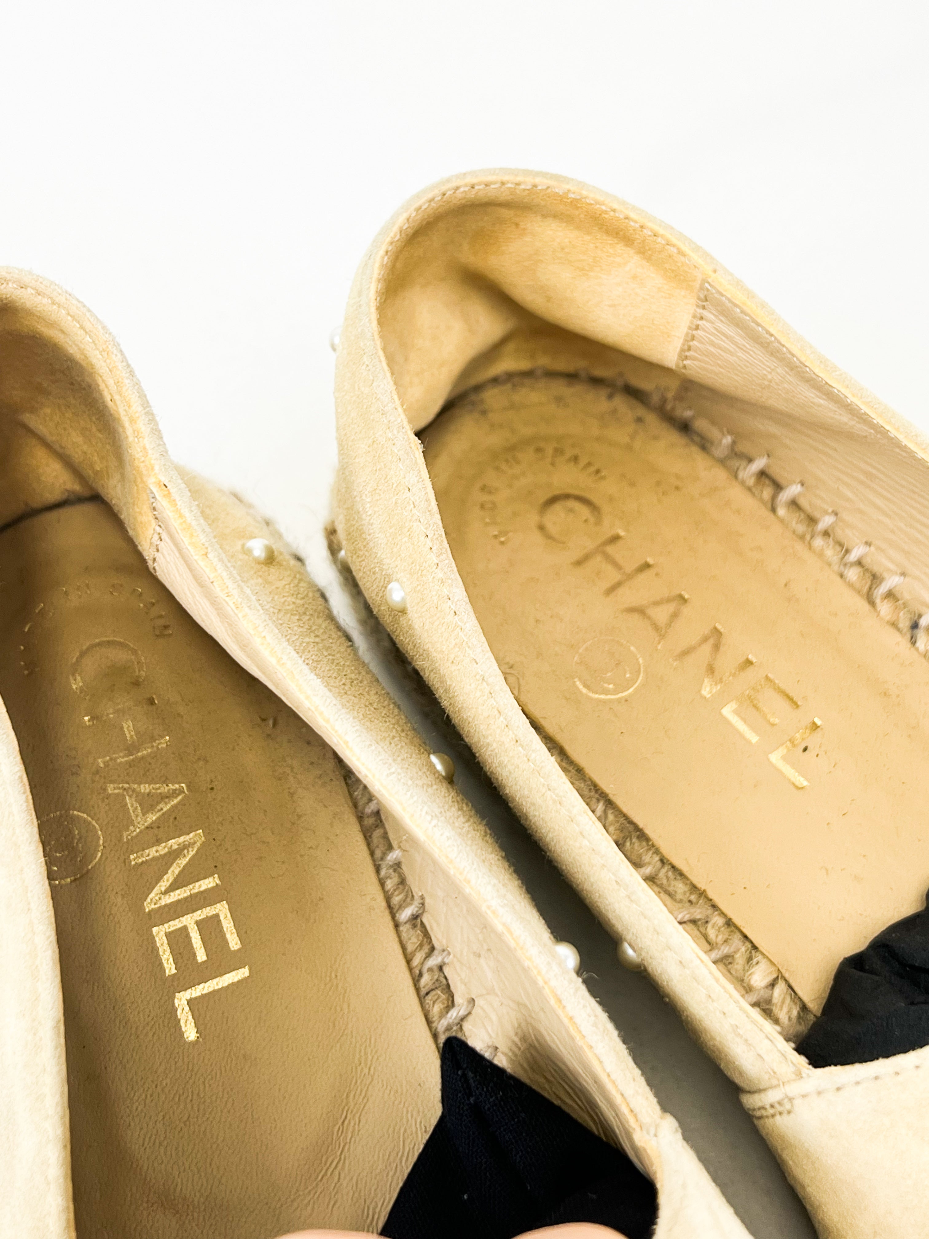 Chanel CC Logo Suede Beige Espadrilles Size 37