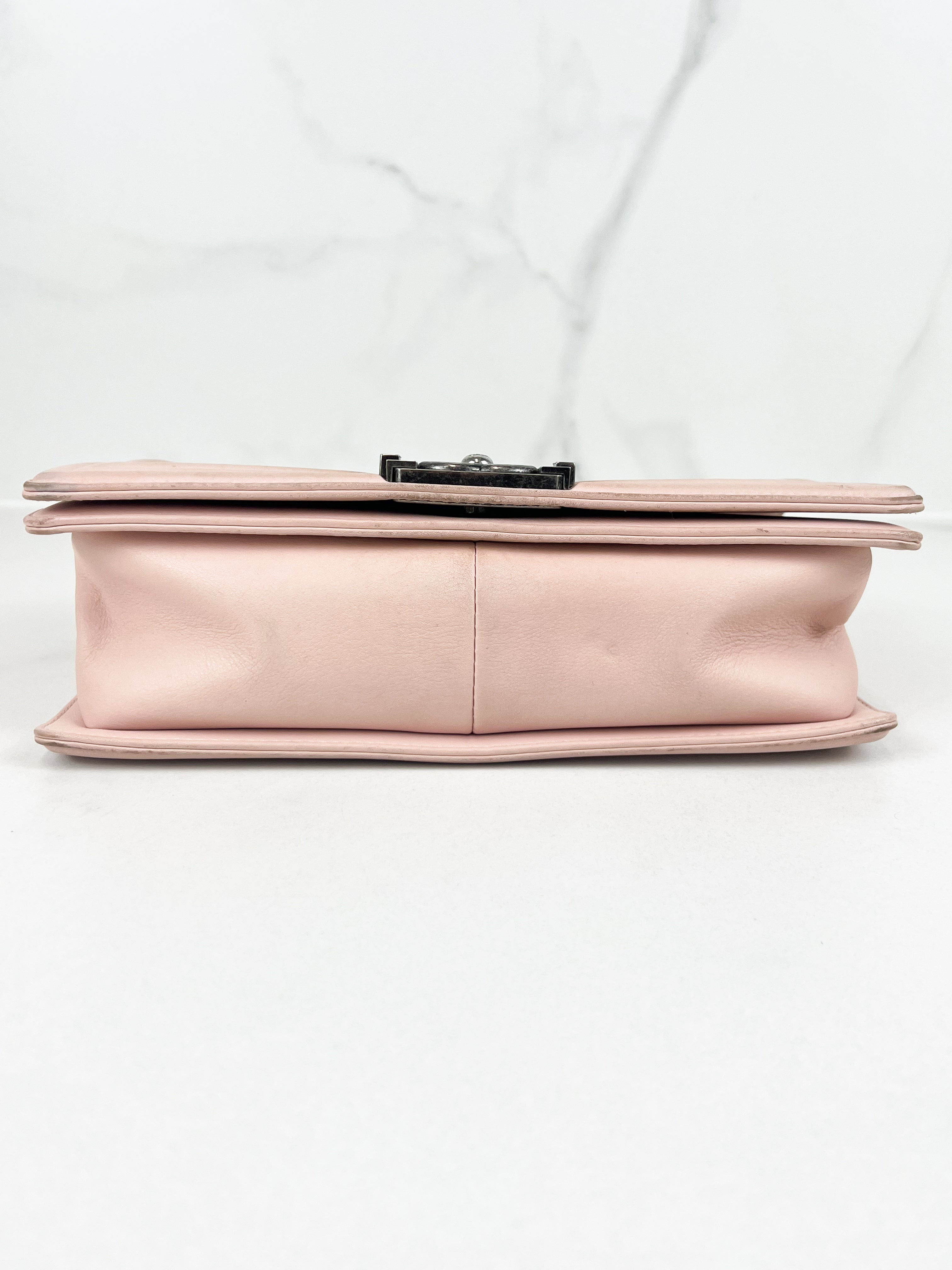 Chanel Old Medium Boy Bag in Pink Quilted Calfskin with Ruthenium Hardware
