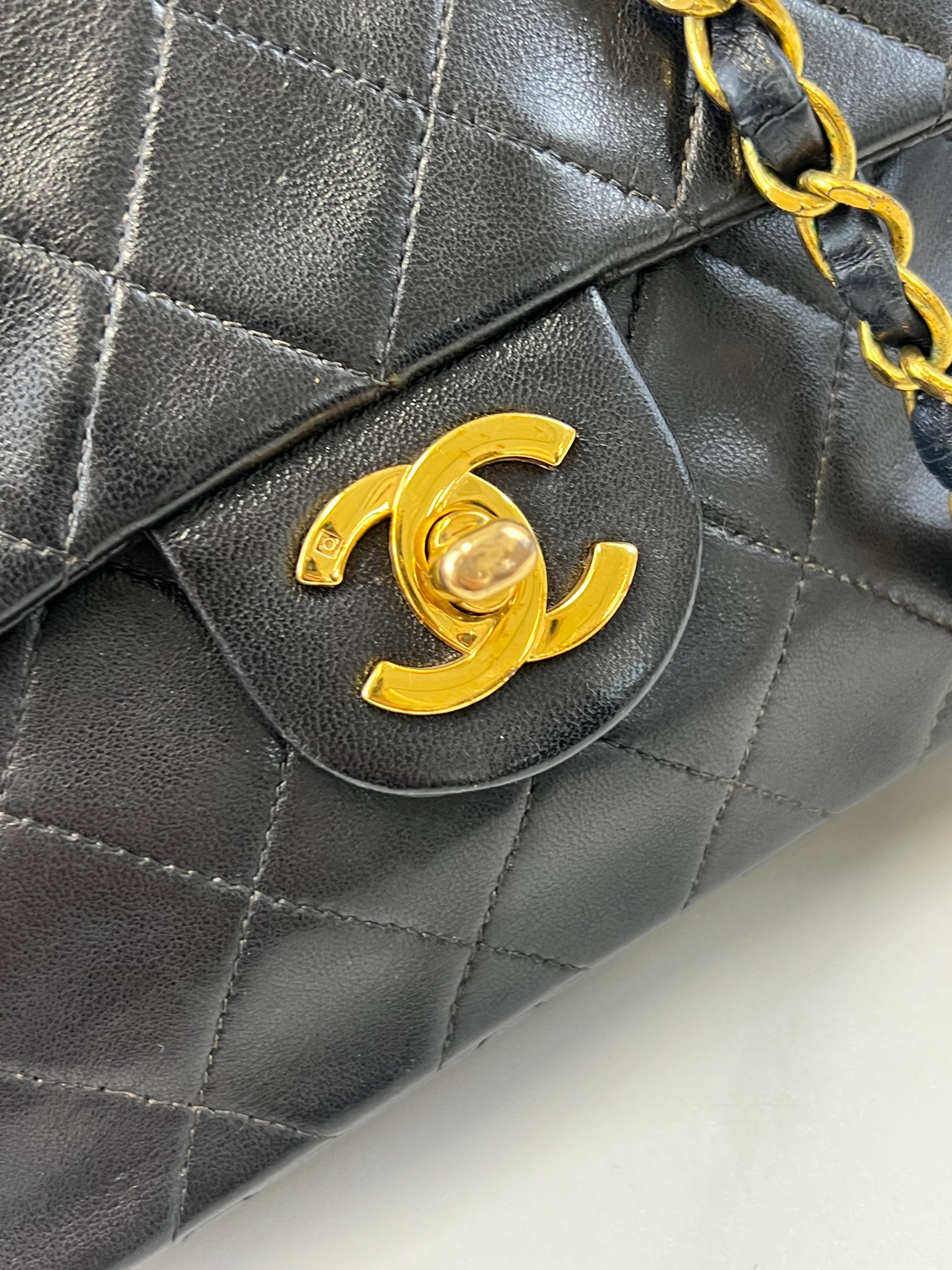 Chanel CC Mini Vintage Lambskin Black Classic Double Flap Shoulder Bag
