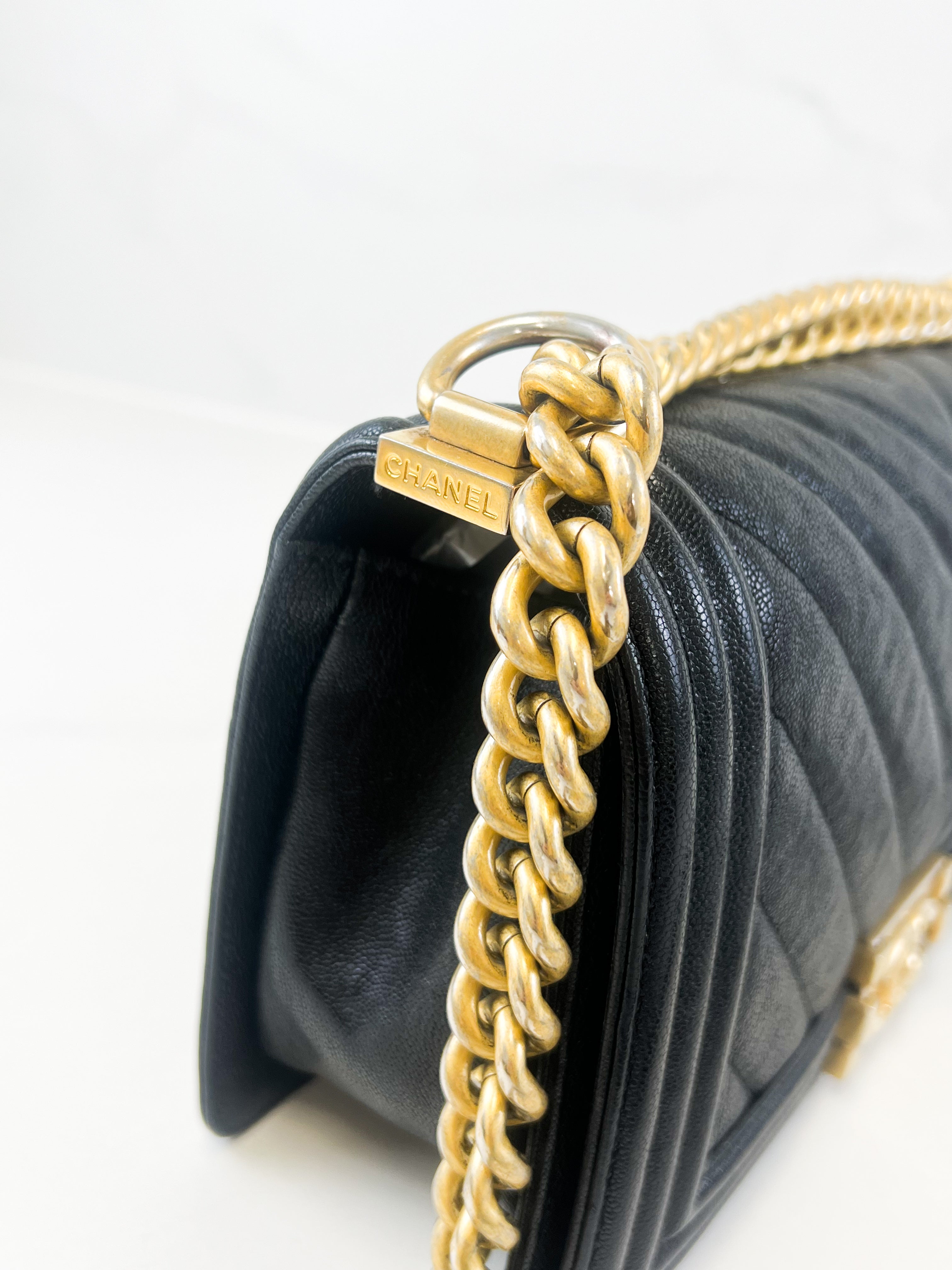 Chanel Old Medium Chevron Boy Bag with GHW