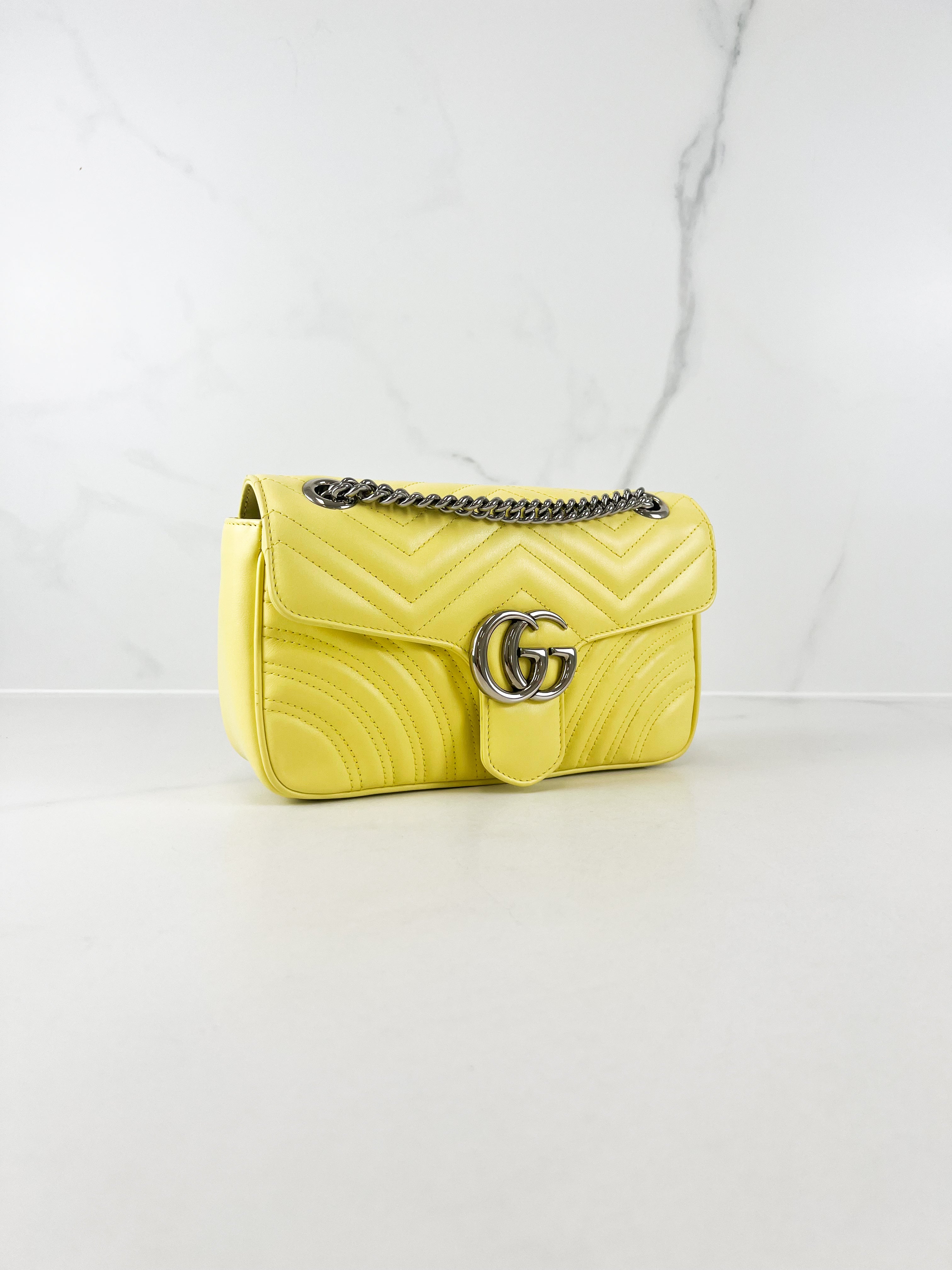 Gucci GG Marmont Matelasse Medium Yellow Flap Shoulder Bag