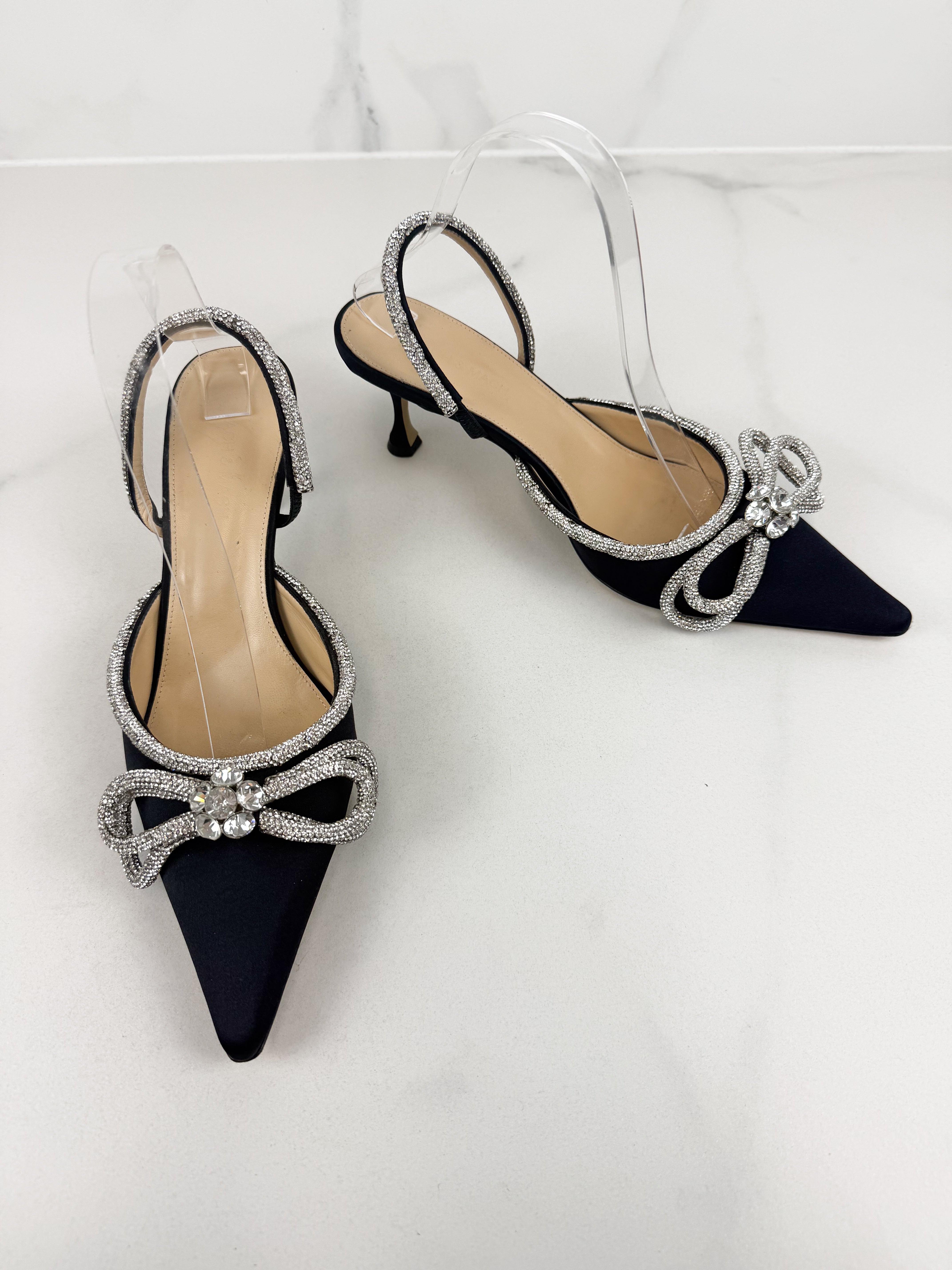 Mach & Mach Double Bow Embellished Crystal Kitten Heel Size 41