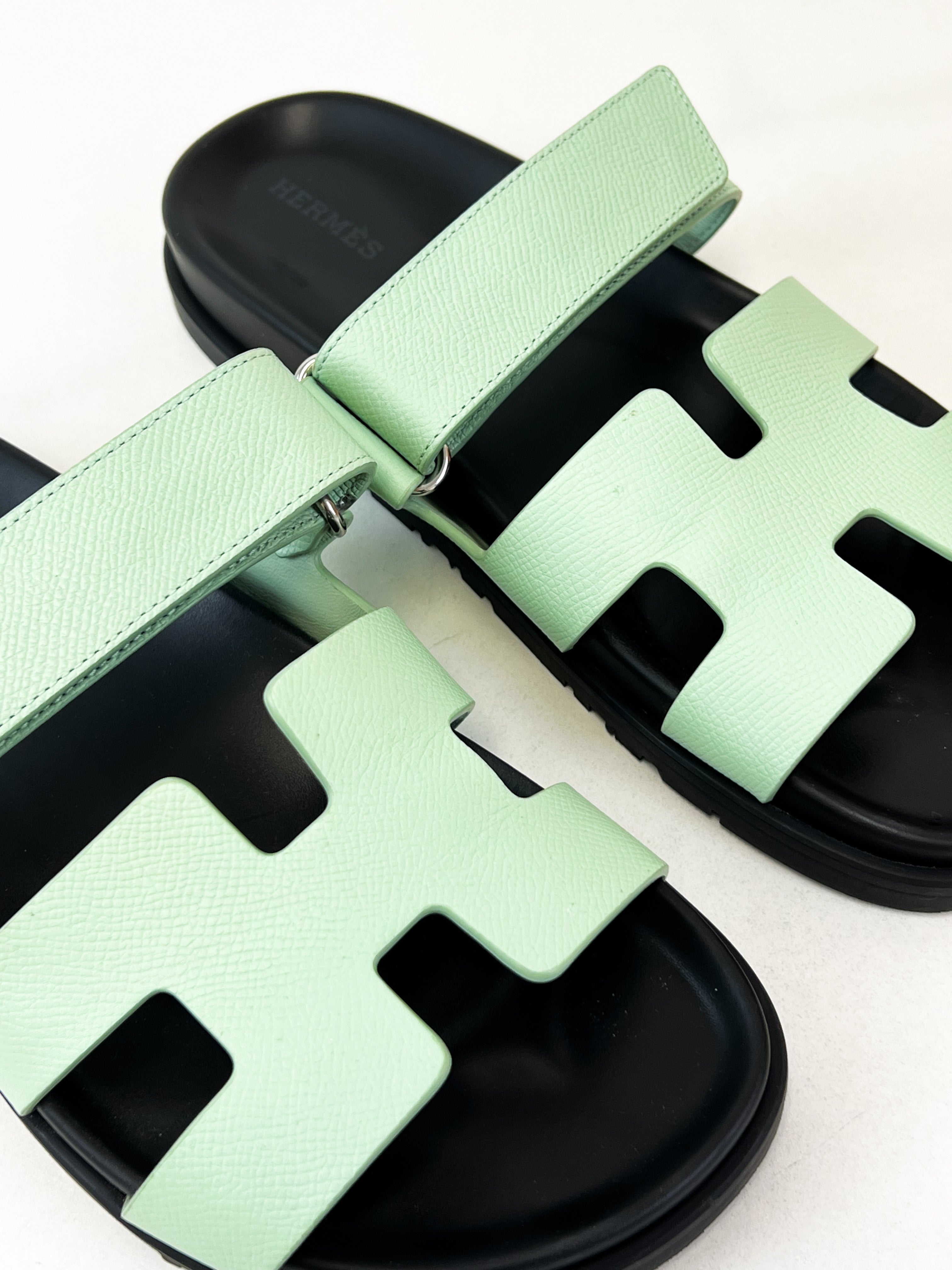 Hermes Chypre Sandals Vert Jade Epsom Size 38.5