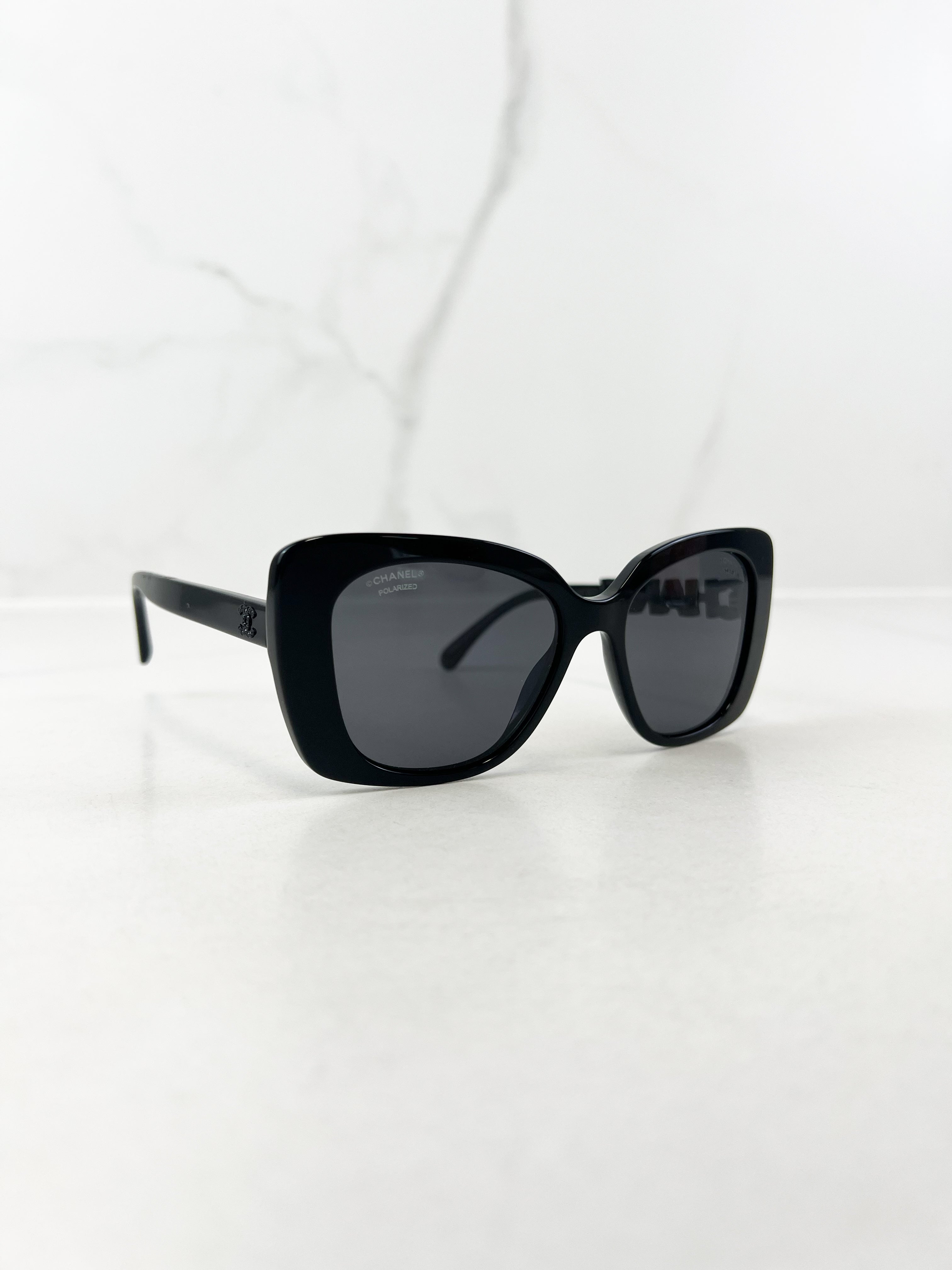 Chanel Black Acetate Logo Sunglasses