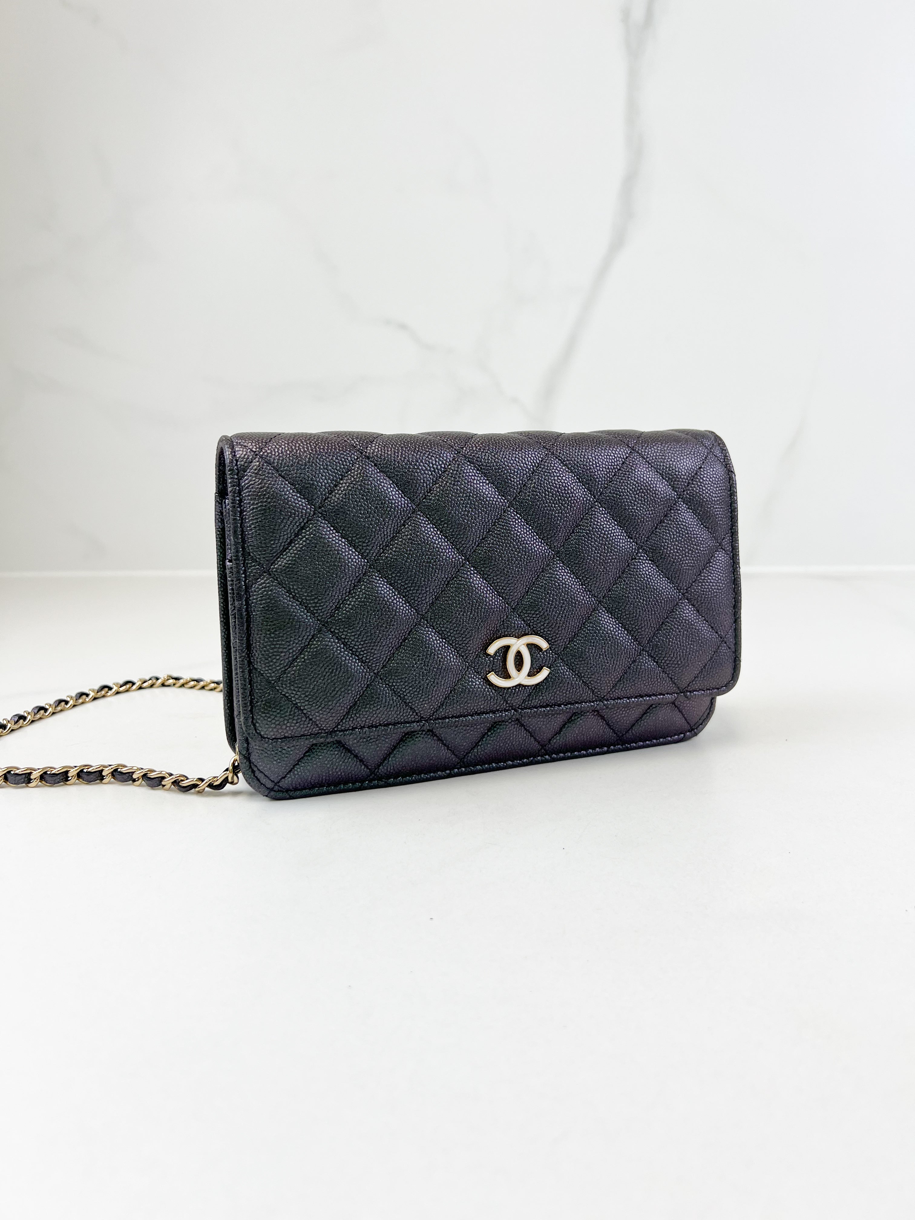 Chanel Iridescent Caviar CC Classic Wallet On Chain SHW