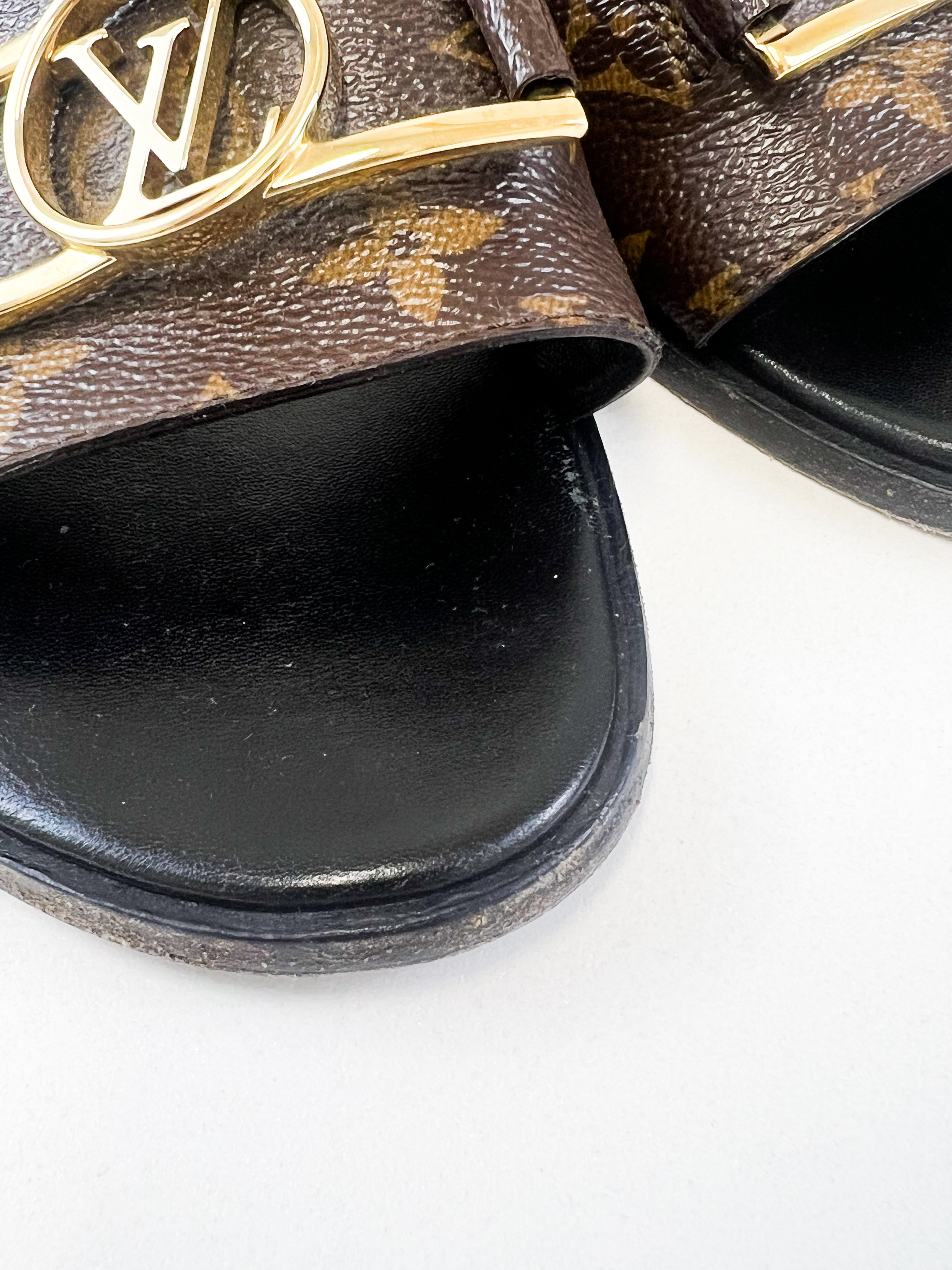 Louis Vuitton Monogram Lock It Flat Slides Size 40