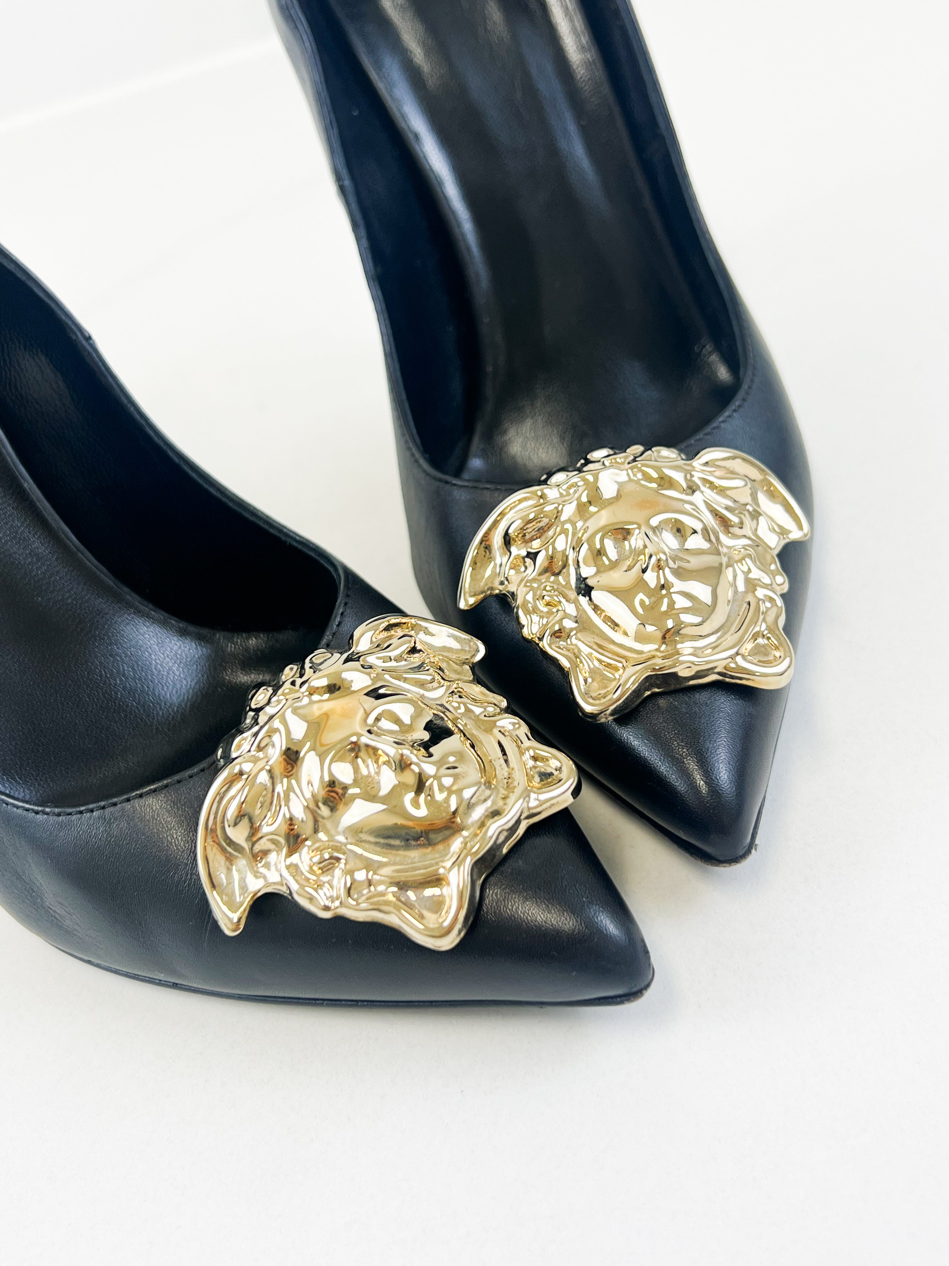 Versace Medusa Black Leather Pump Size 37