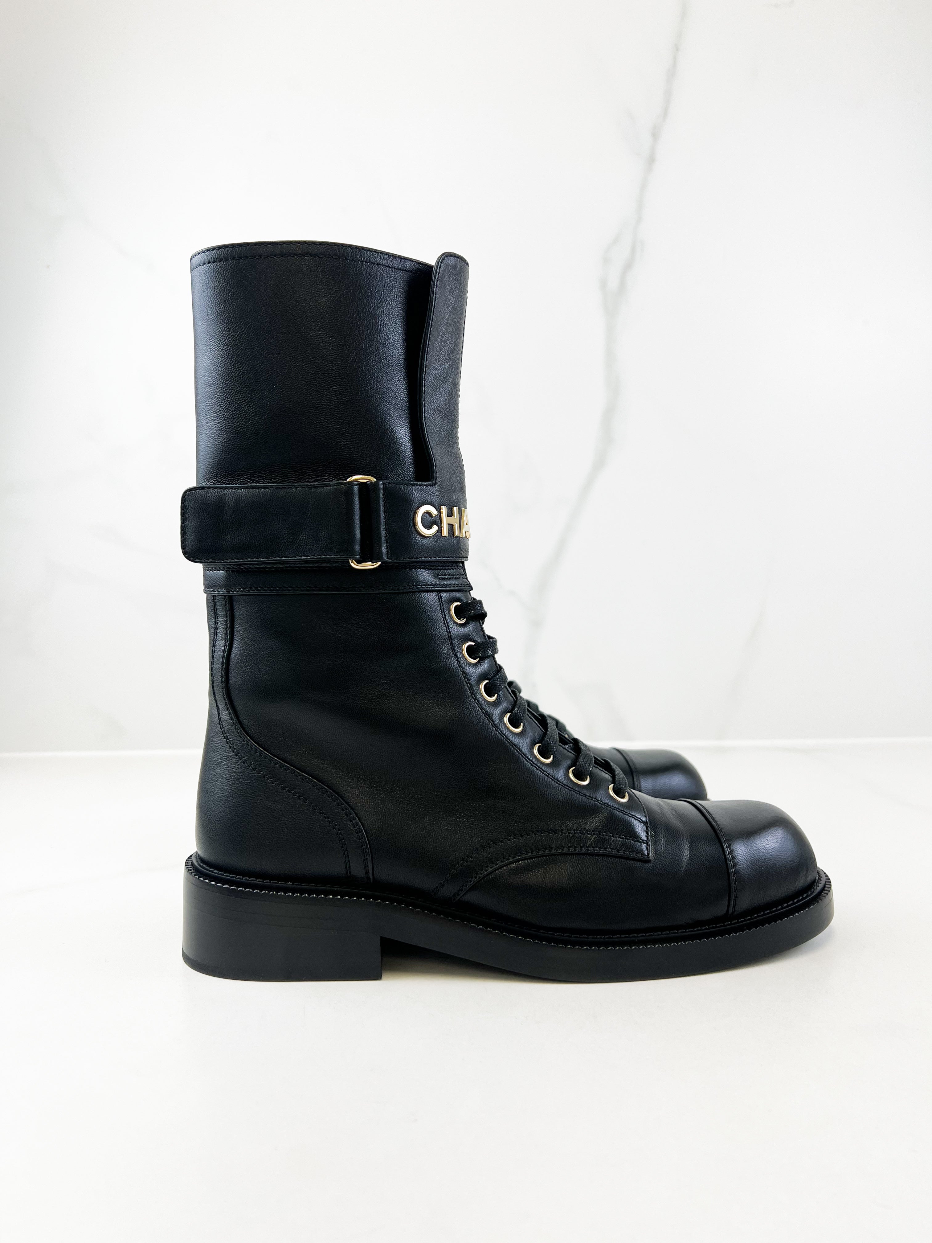 Chanel 21B Lace Up Combat Boot Size 40.5
