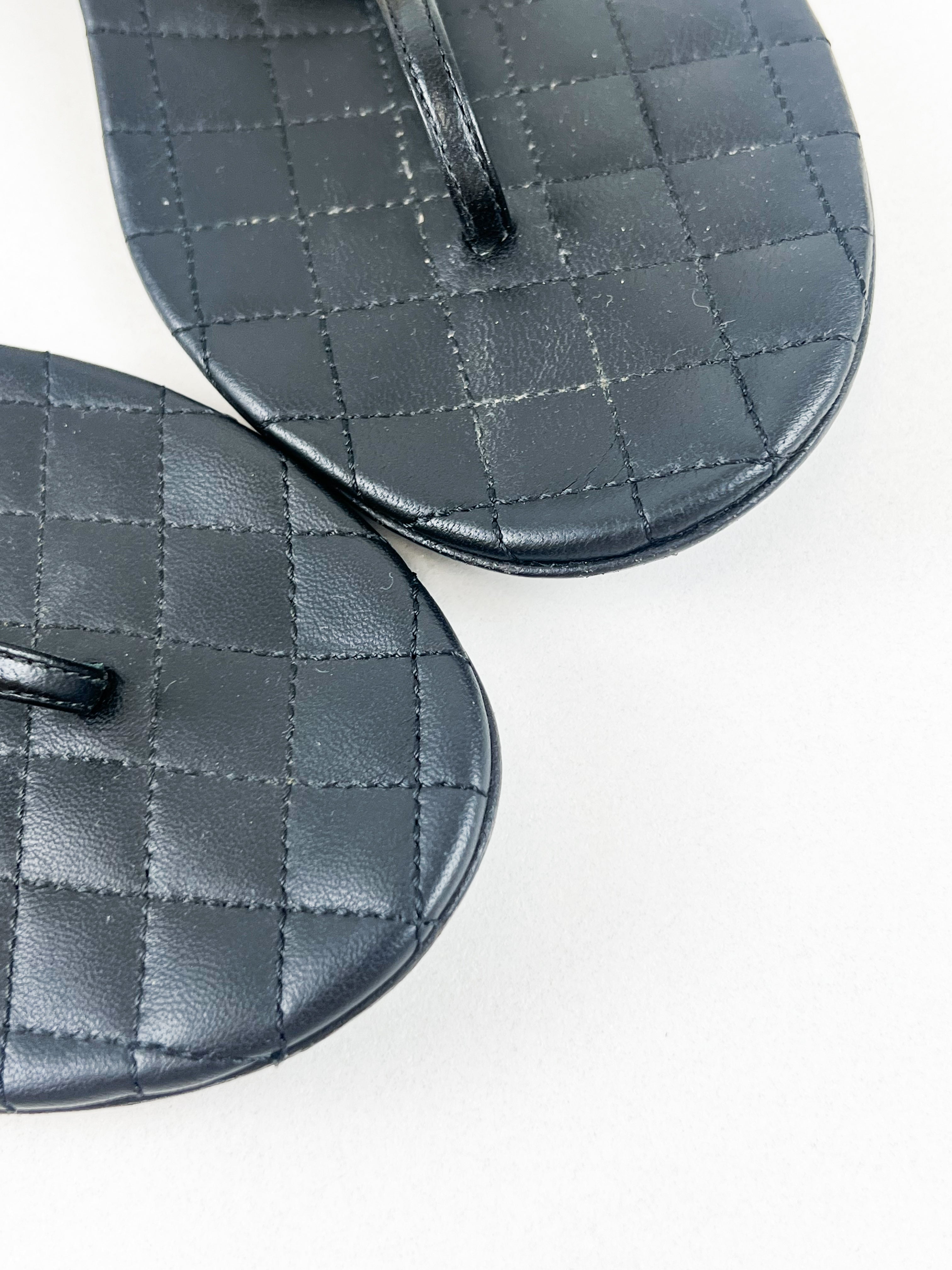 Chanel CC Logo Flat Thong Sandal Size 37.5C