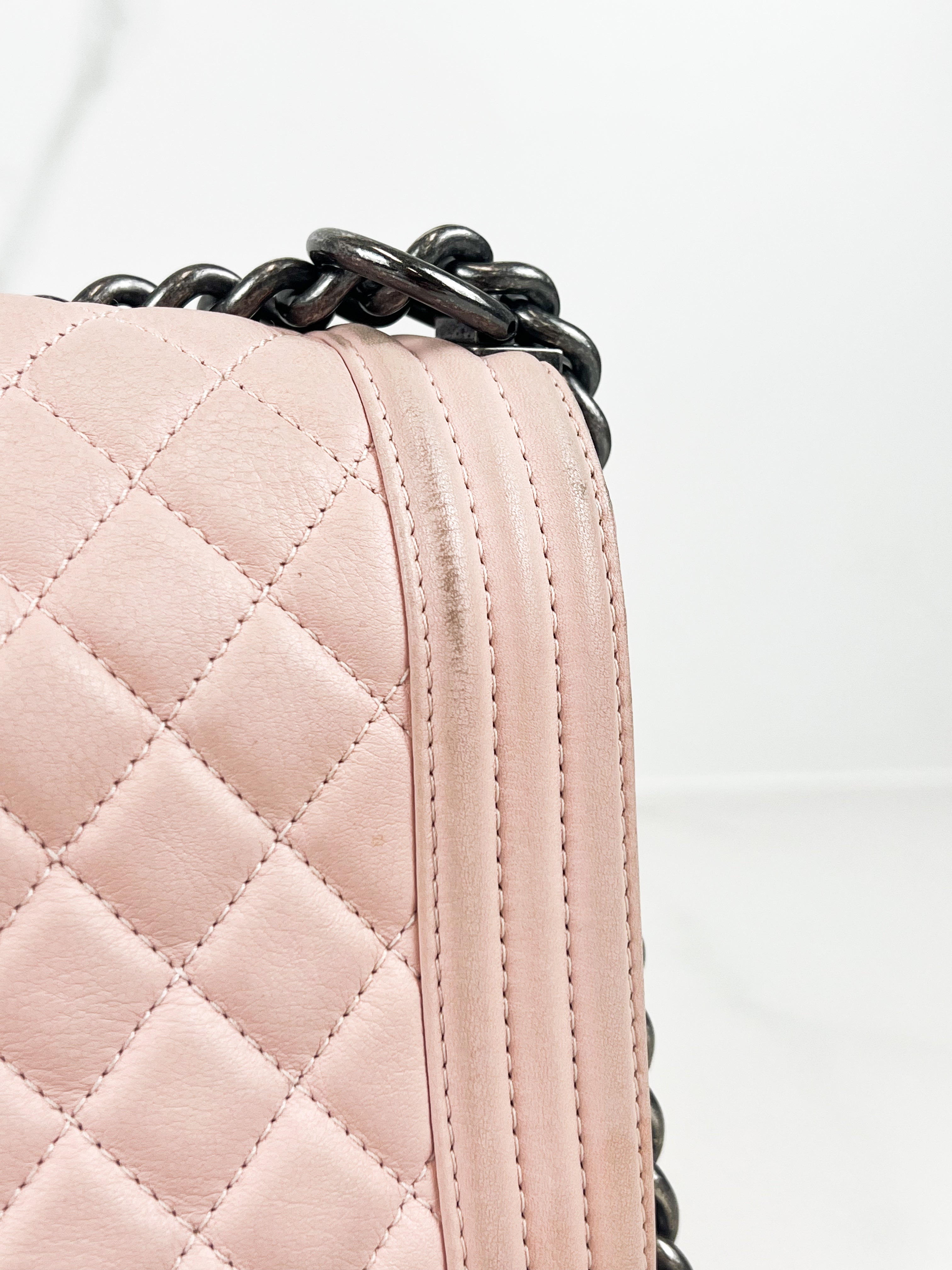 Chanel Old Medium Boy Bag in Pink Quilted Calfskin with Ruthenium Hardware