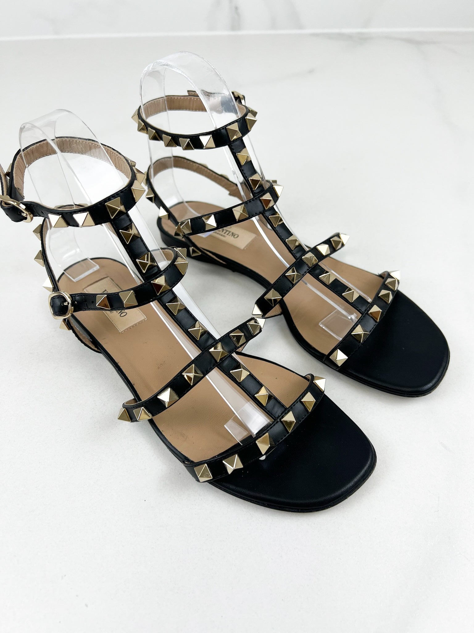 Valentino Garavani Caged Black Rockstud Slides Size 36