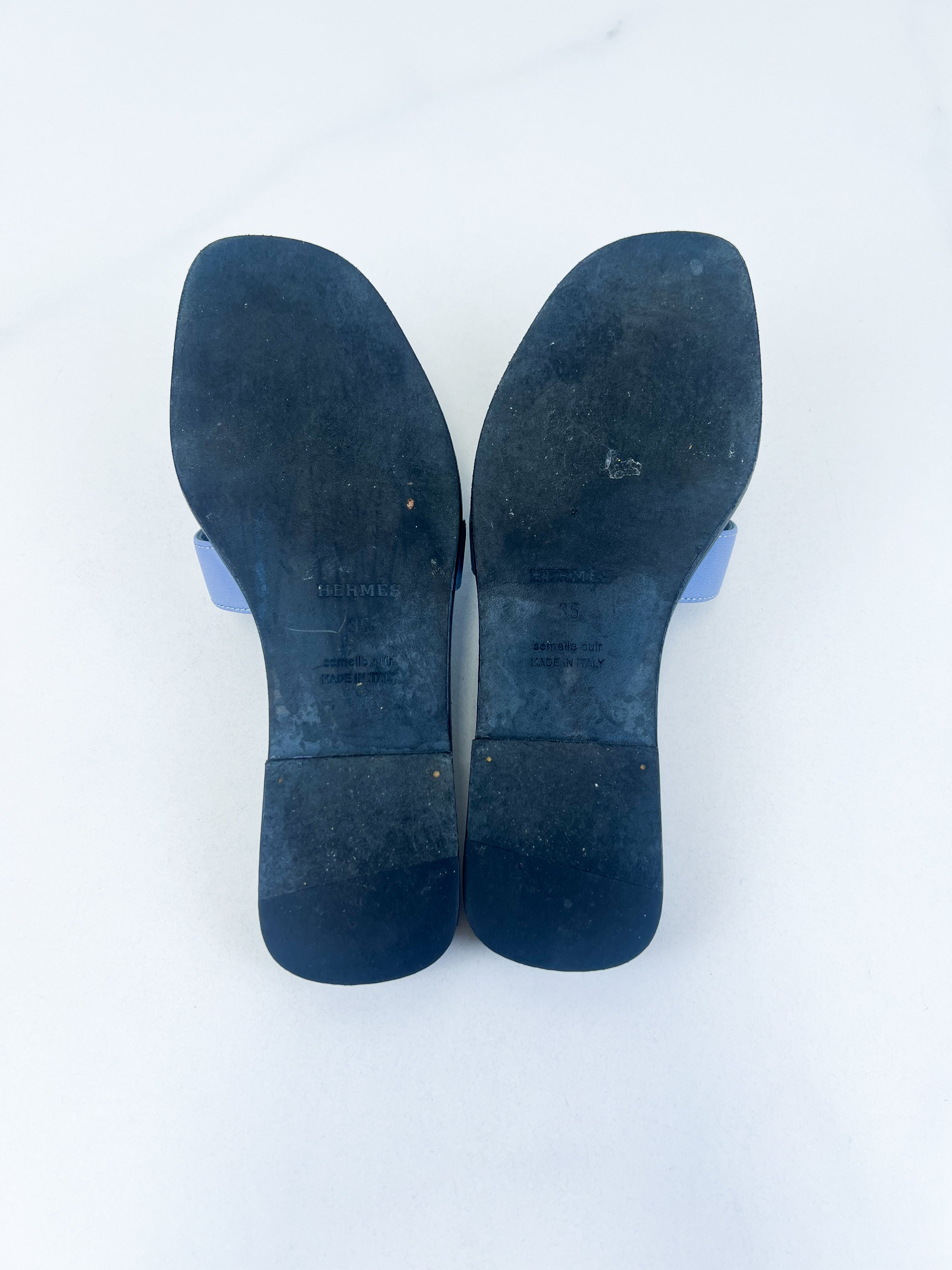 Hermes Oran Sandal in Blue Size 35