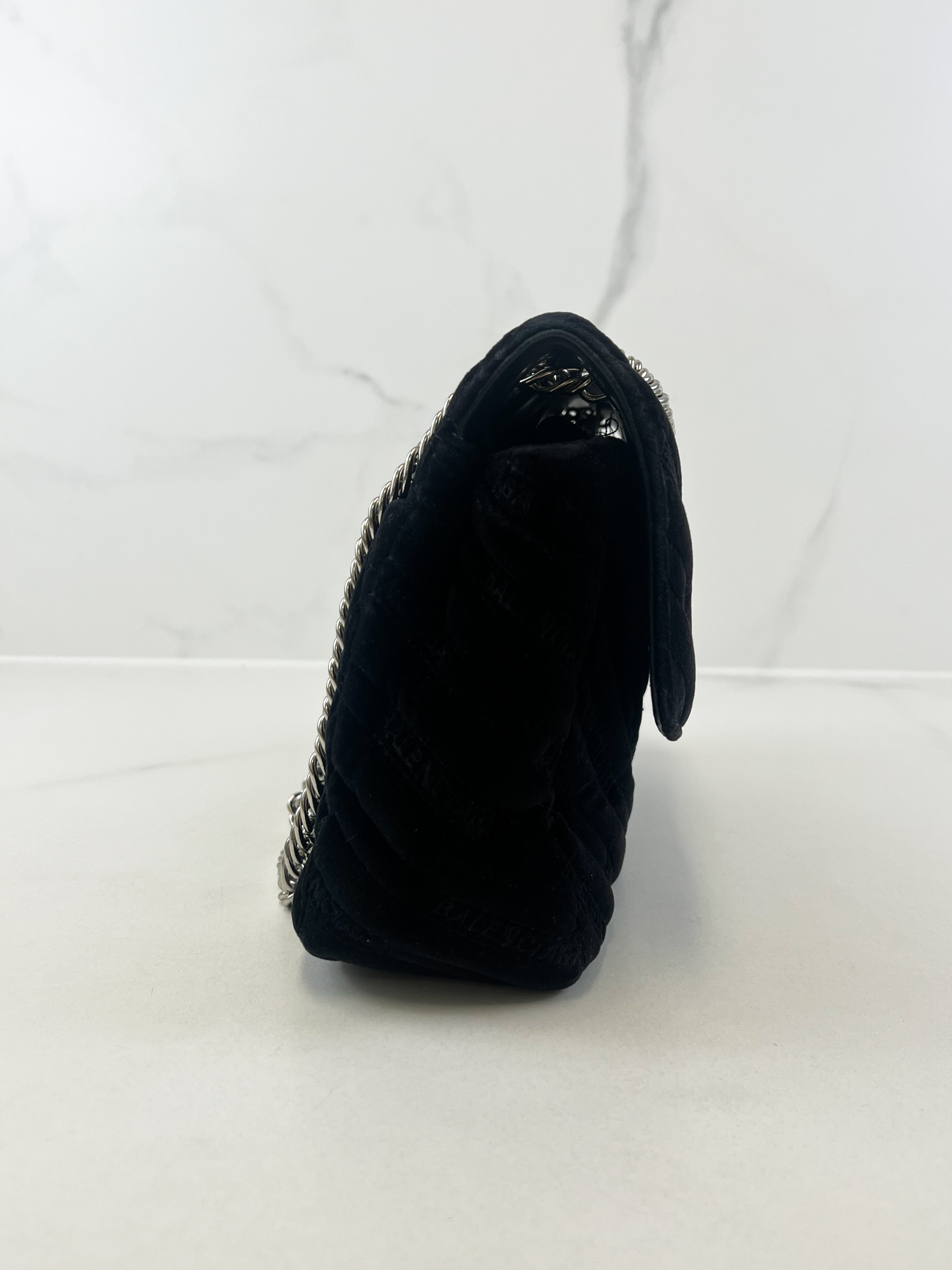 Balenciaga Black Logo Velvelt Shoulder Bag
