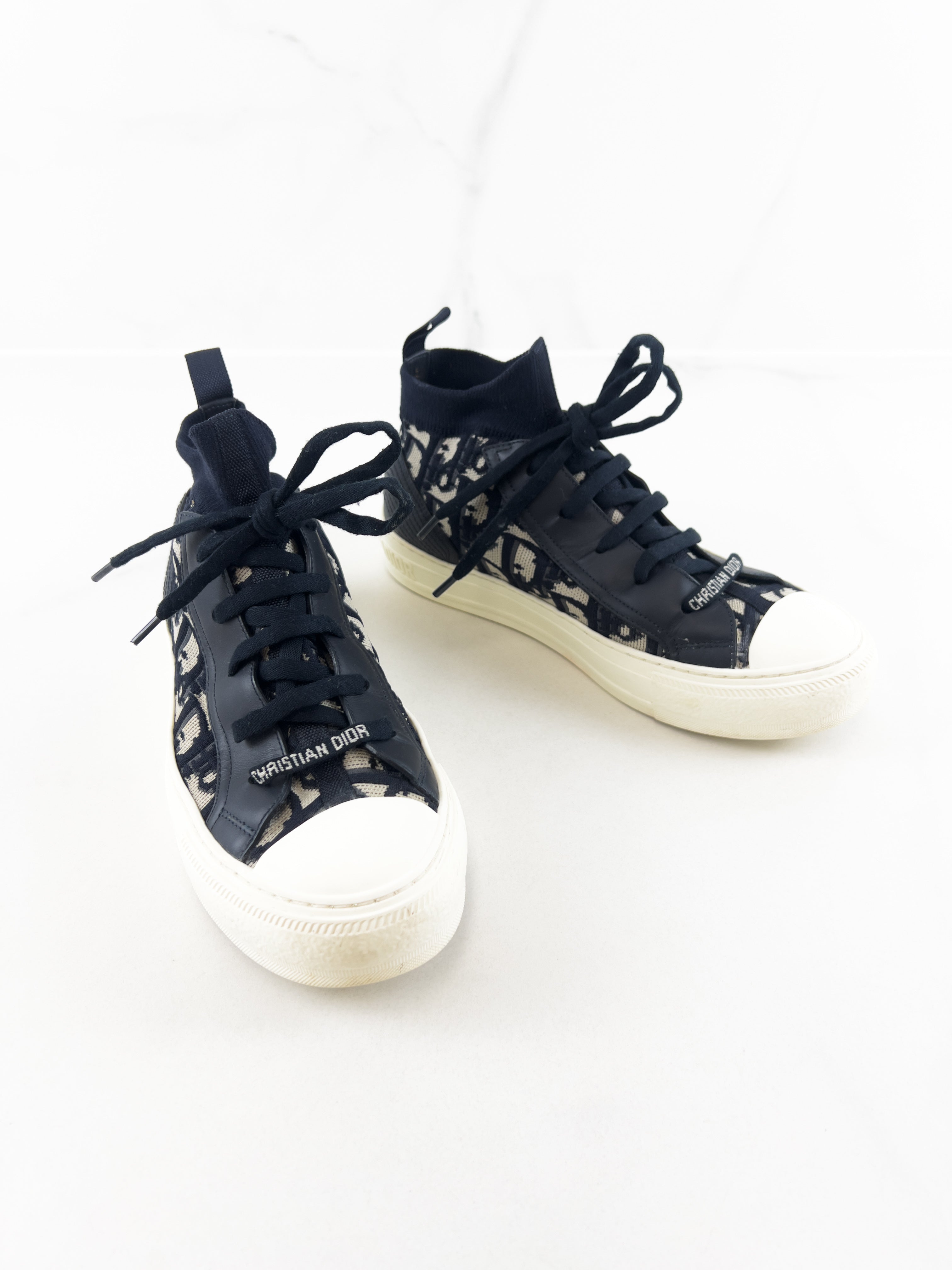 Christian Dior Walk'n'Dior Blue Oblique High-Top Sneaker Size 37