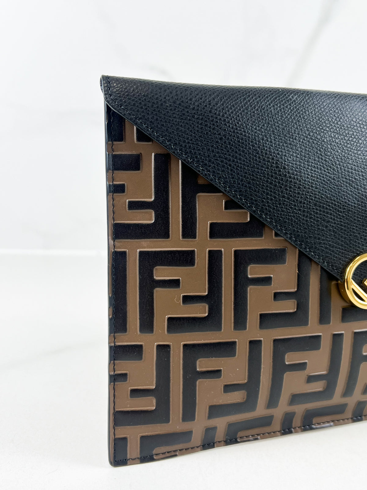 Fendi FF Leather Envelope Clutch