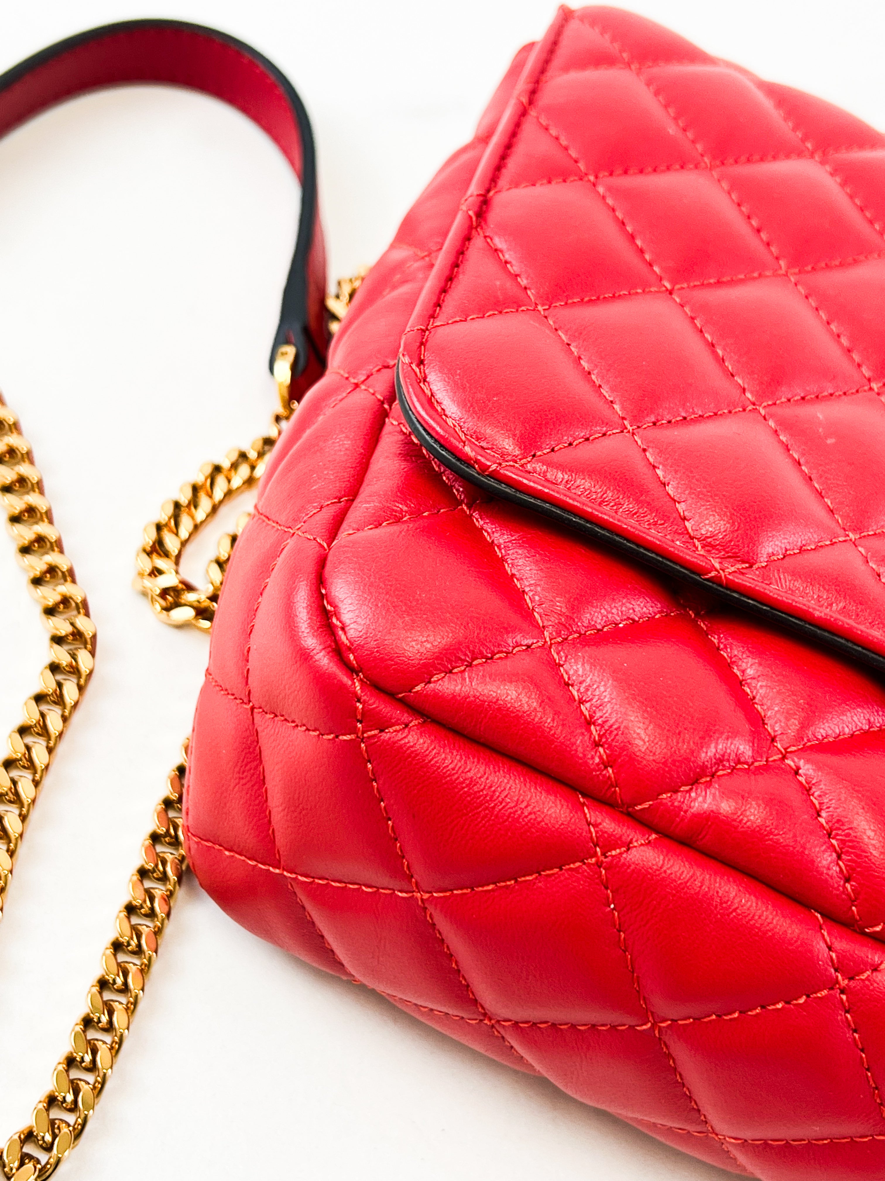 Versace Red Quilted Leather Shoulder Bag
