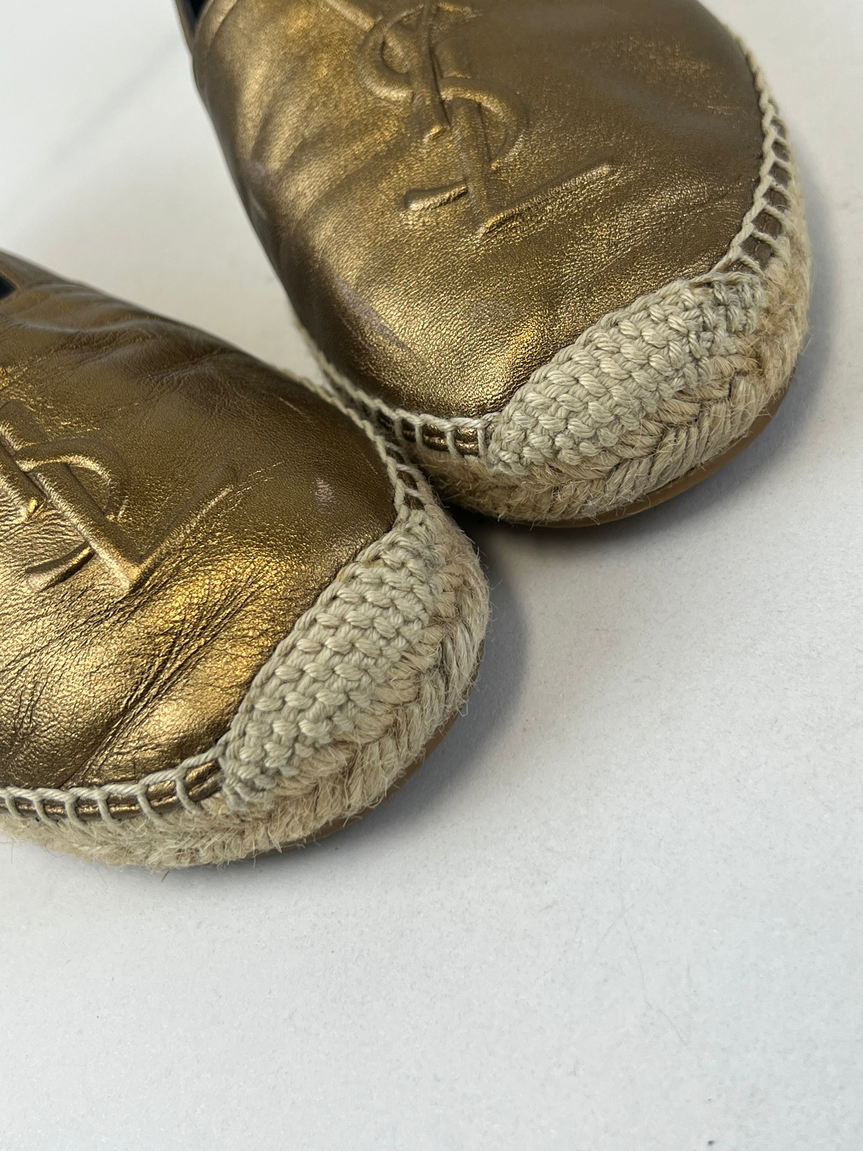 Saint Laurent Logo Espadrilles in Gold Size 35