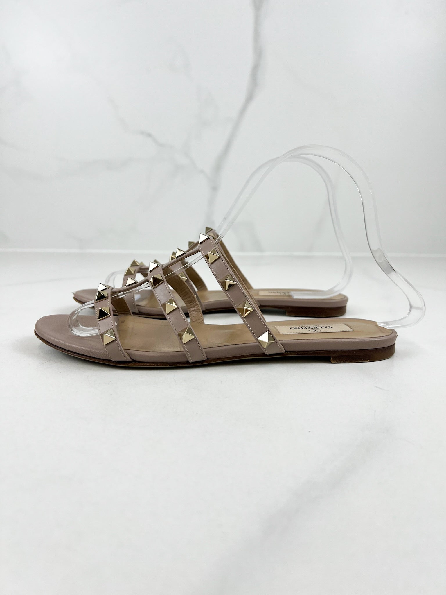 Valentino Garavani Caged Beige Rockstud Slides Size 36.5
