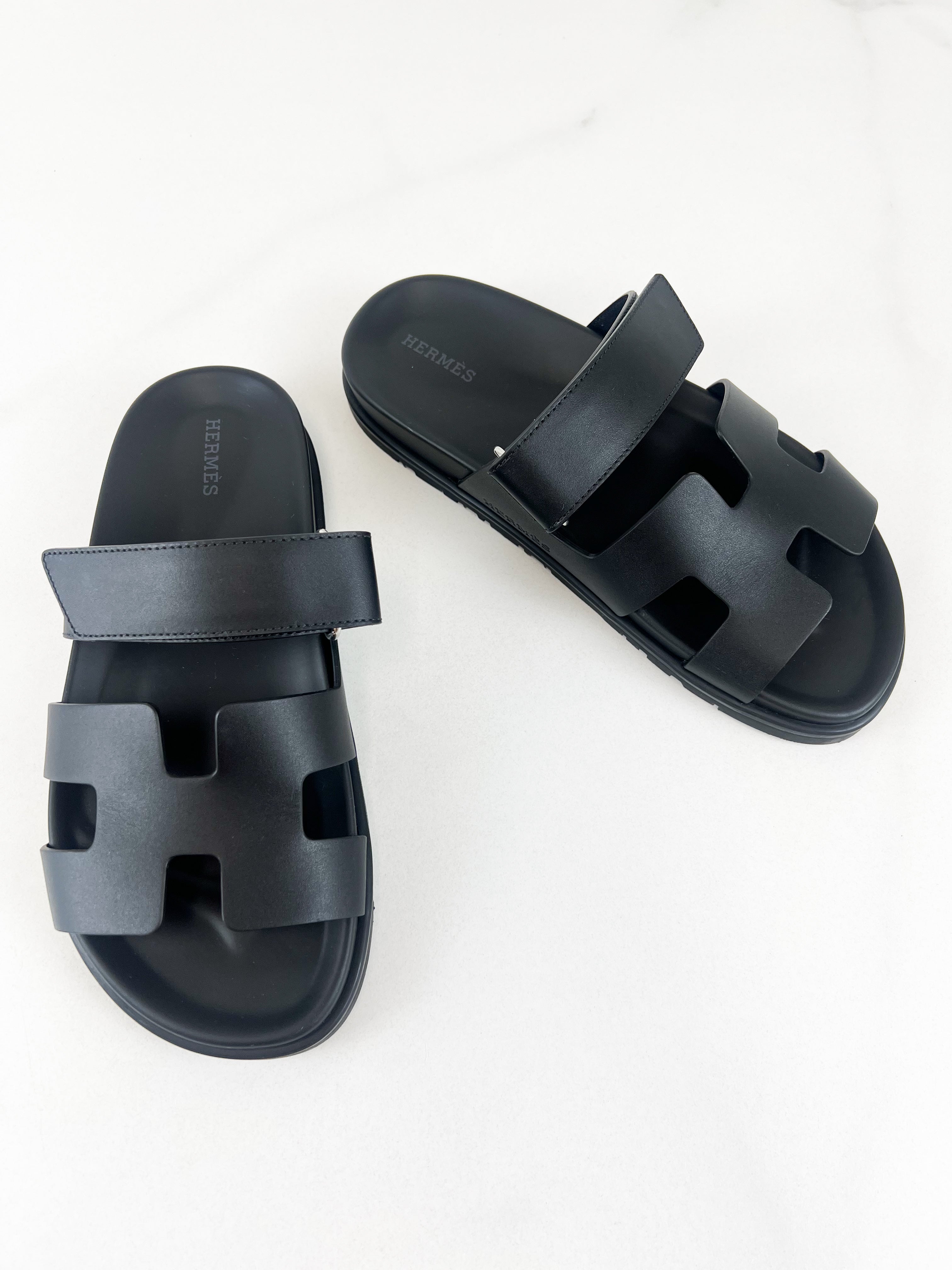 Hermes Chypre Sandals Noir Size 37.5