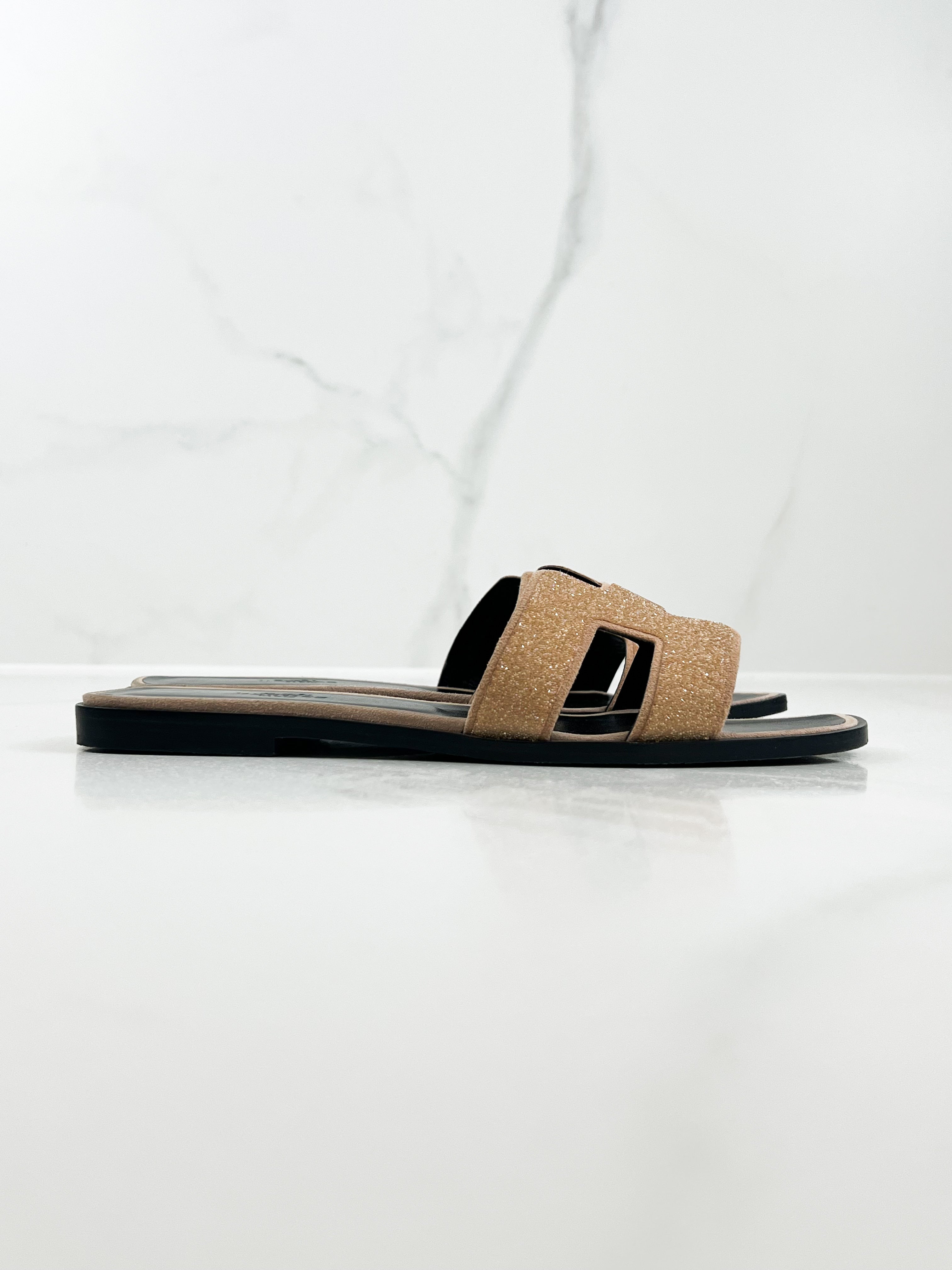 Hermes Oran Sandal in Beige Glitter Size 38