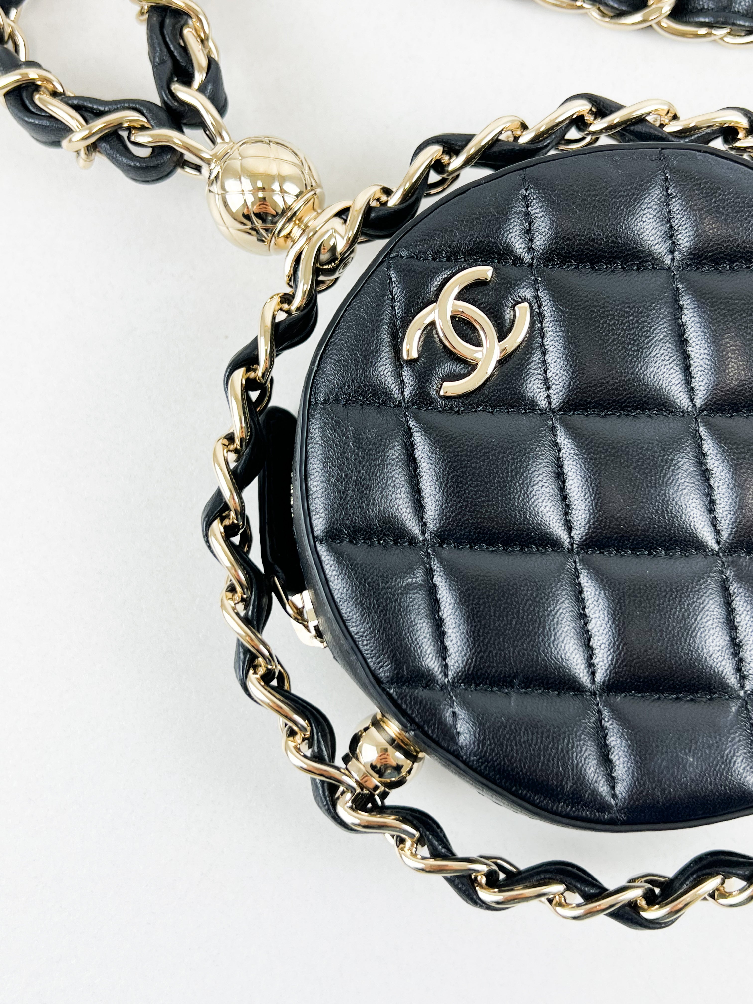Chanel Lambskin Quilted Running Around Chain Mini Clutch