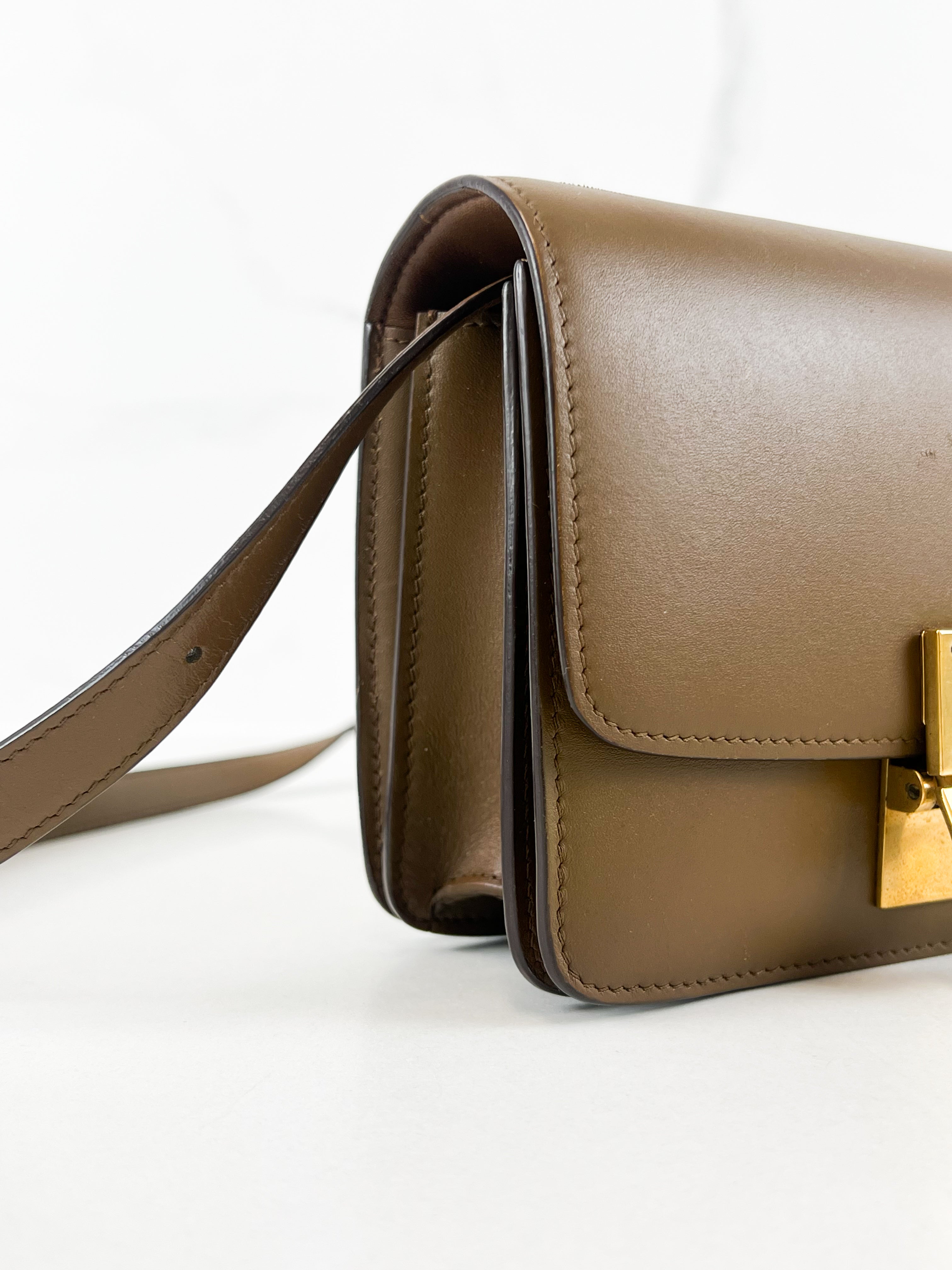 Celine Small Classic Box Flap Bag in Brown Leather