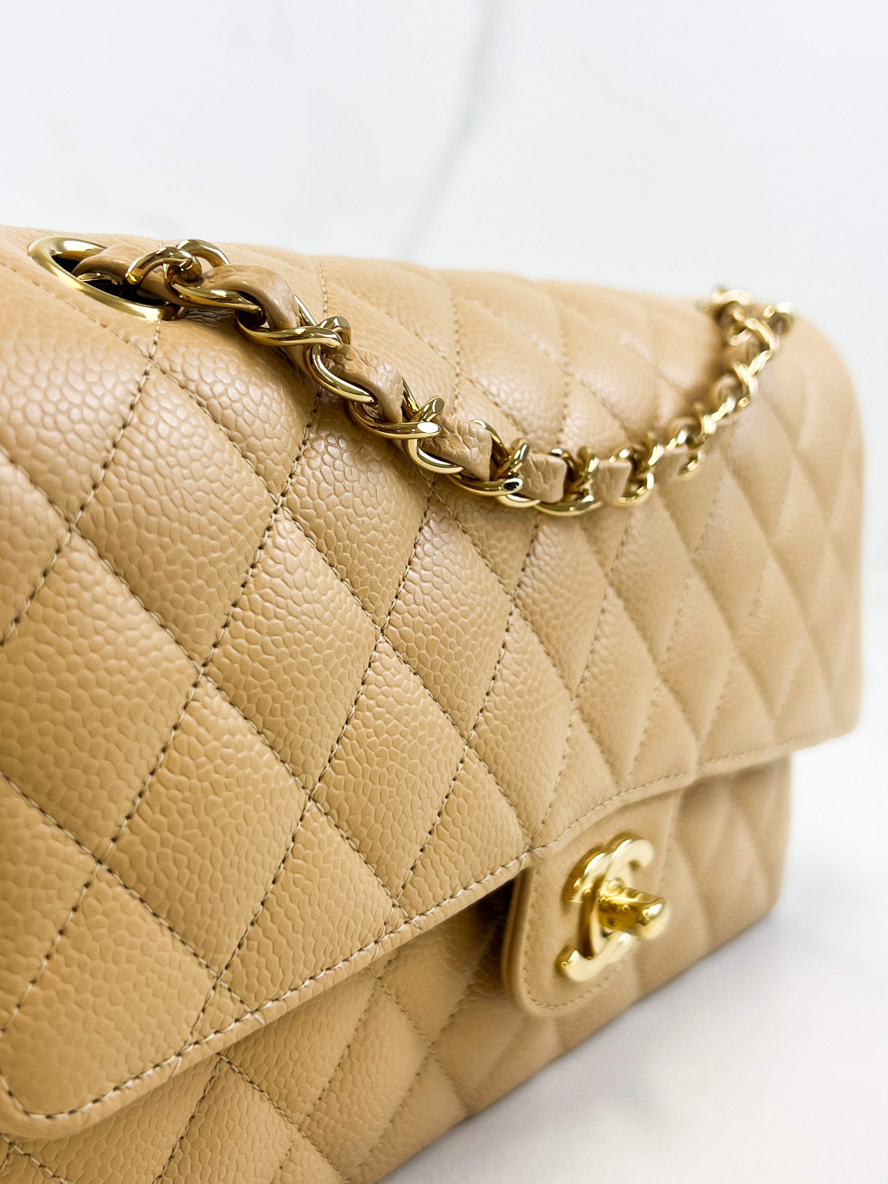 Chanel CC Medium Caviar Beige Classic Double Flap Shoulder Bag