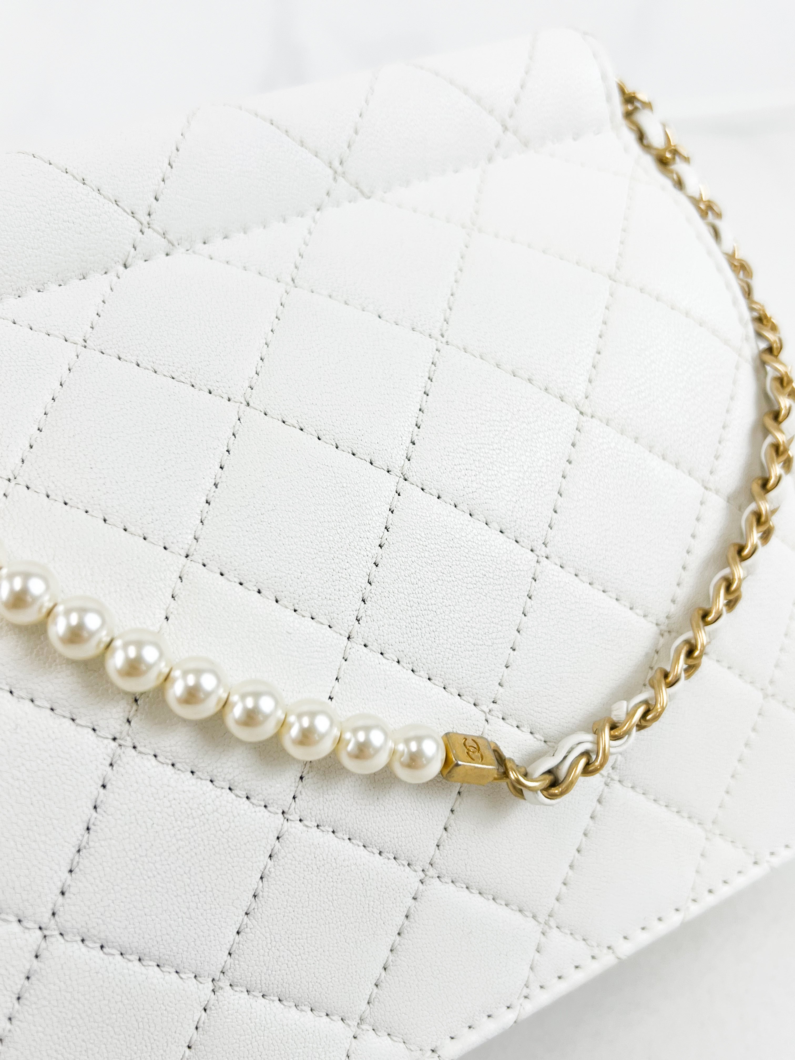 Chanel White Pearl Chain Flap