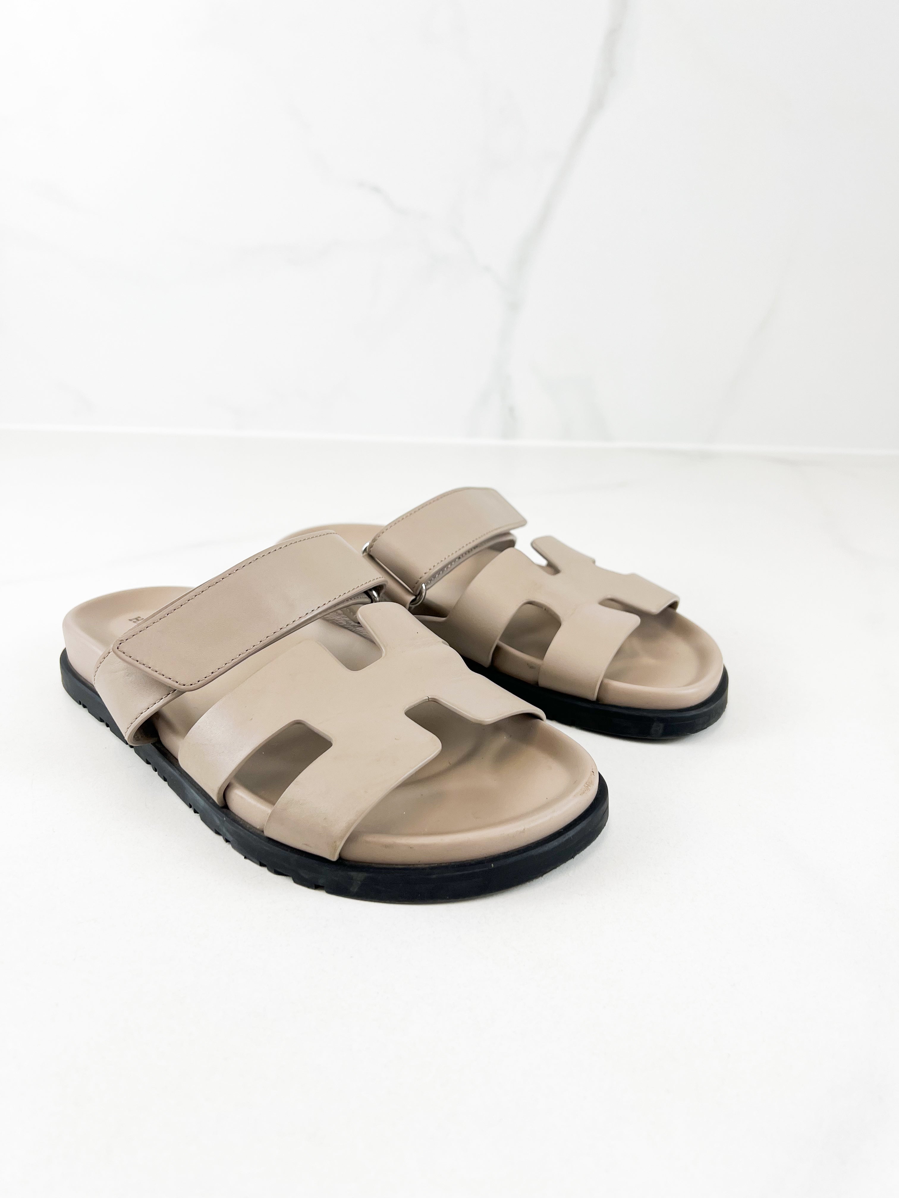 Hermes Chypre Sandals Beige Size 37.5