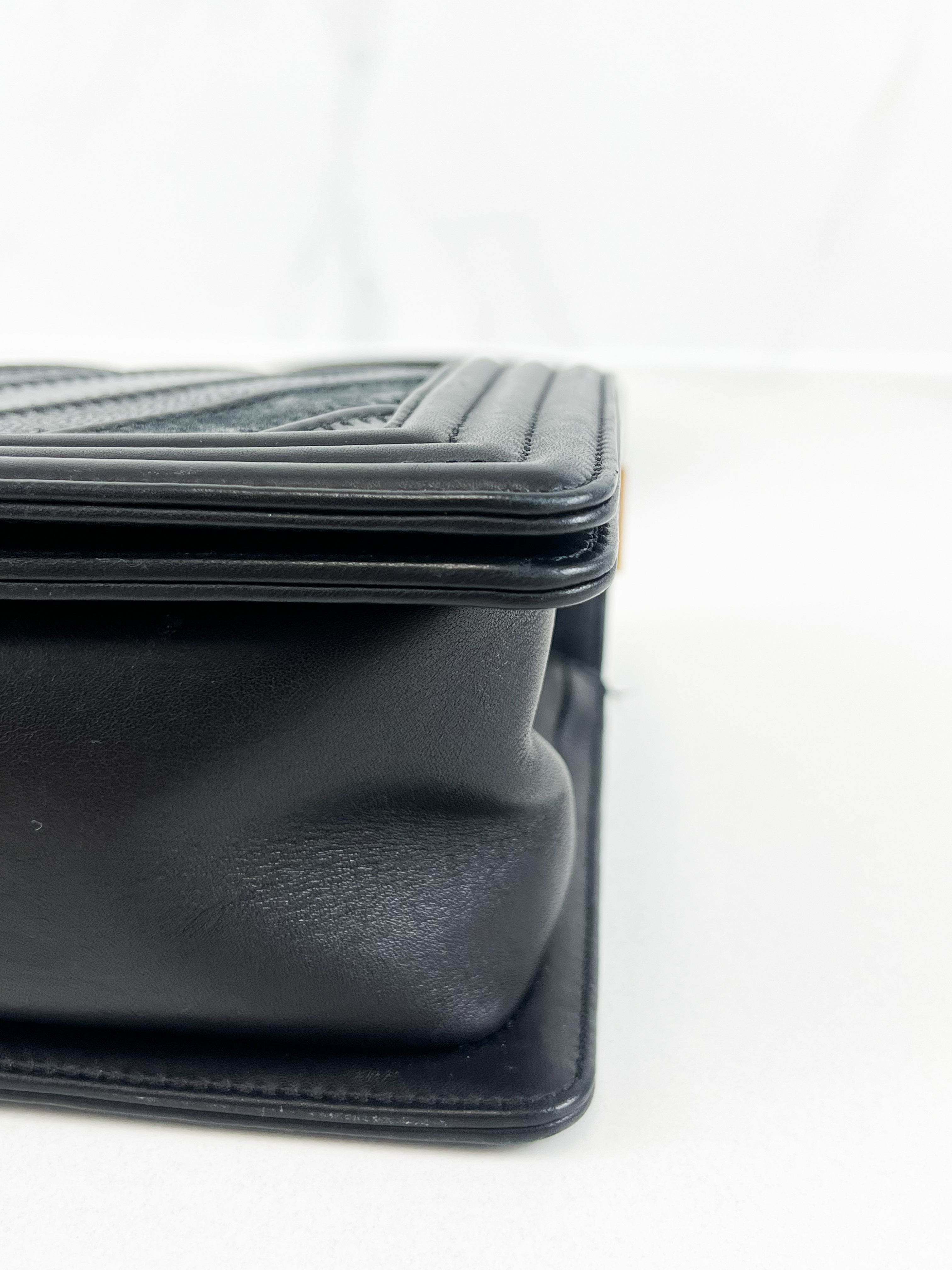 Chanel Old Medium Boy Bag in Black Chevron Calfskin with Vintage GHW