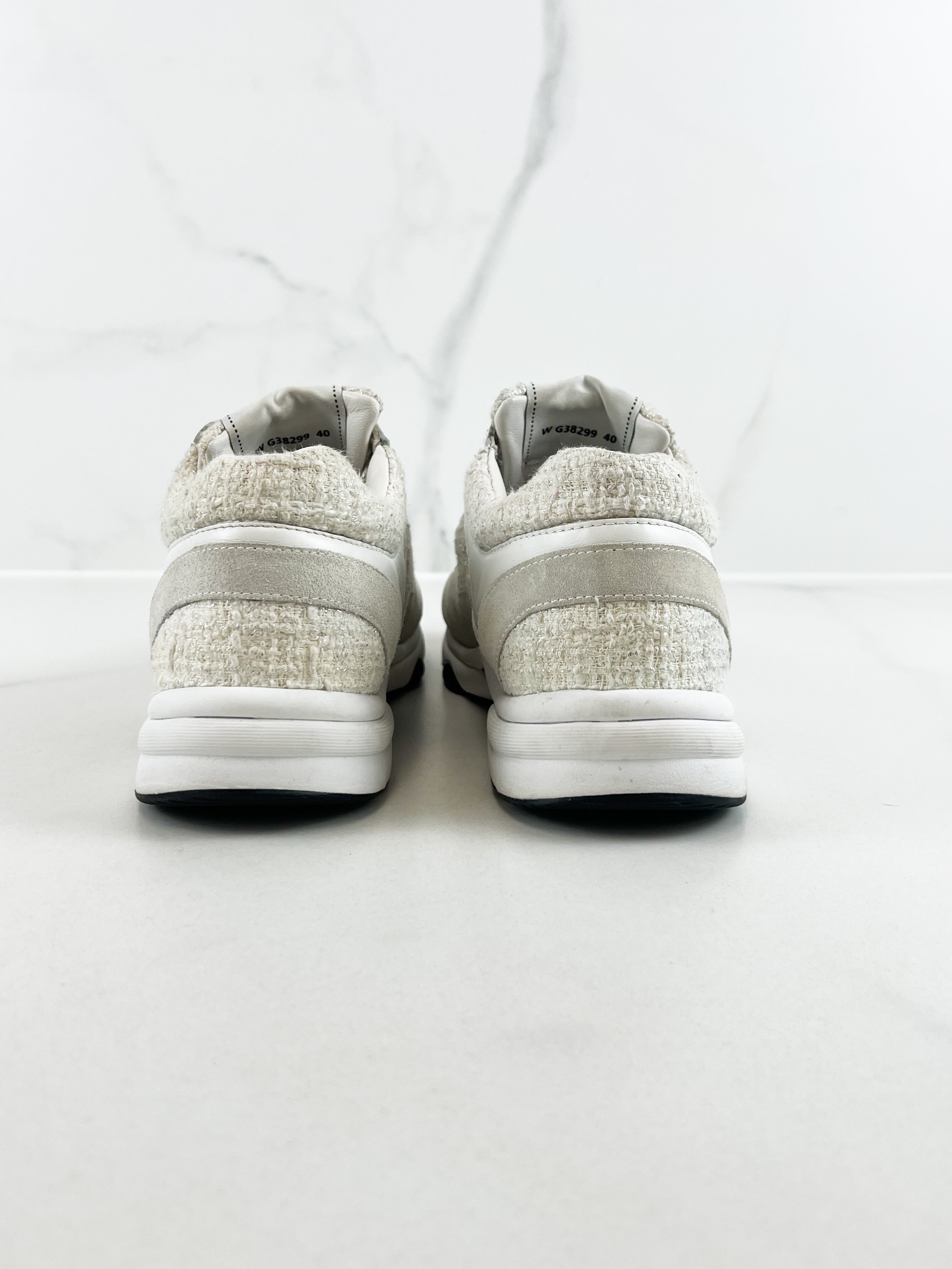 Chanel Painted Iridescent Cotton Tweed Suede CC Sneakers Size 40