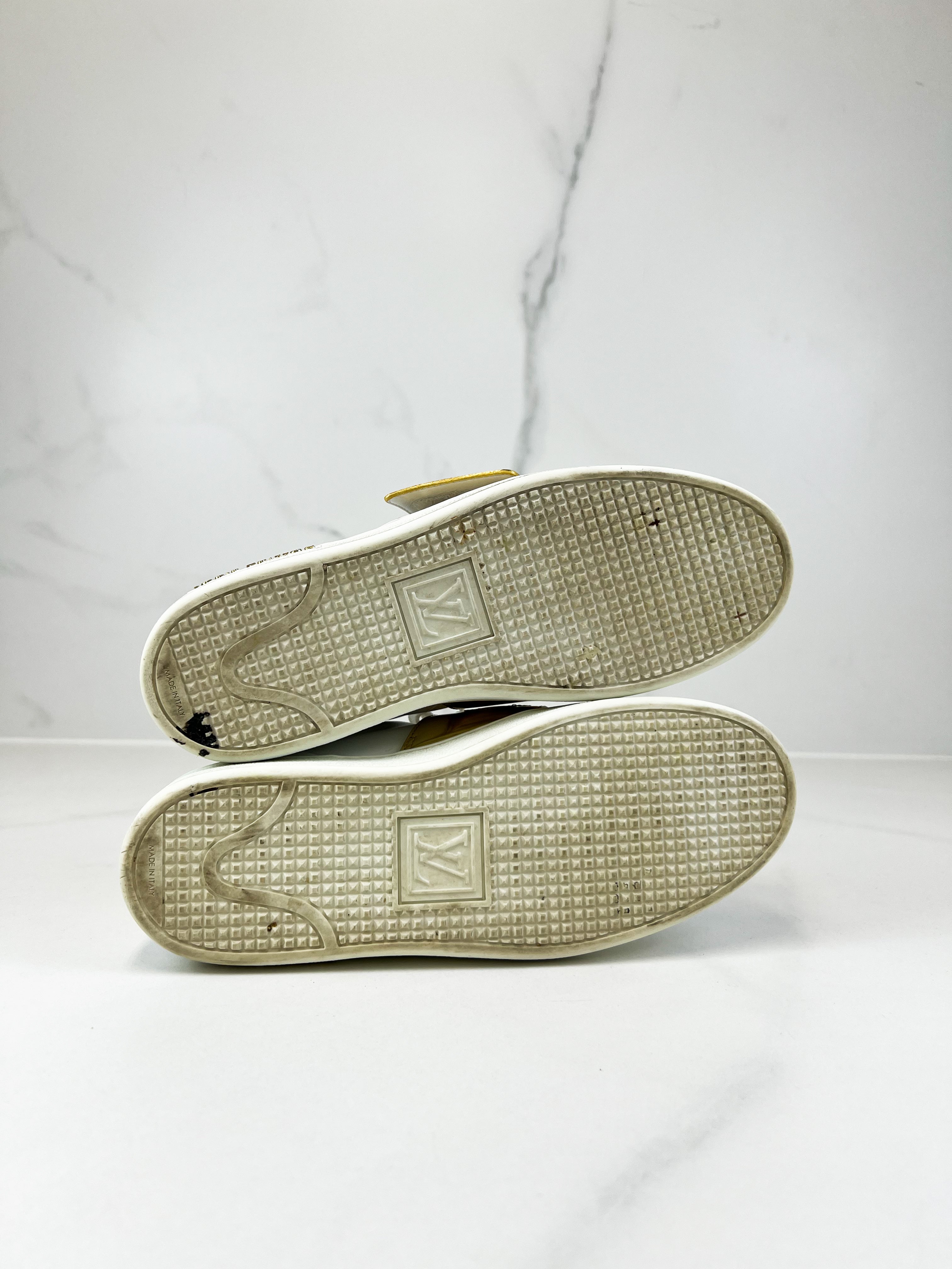 Louis Vuitton White/Gold Frontrow Sneakers Size 36.5